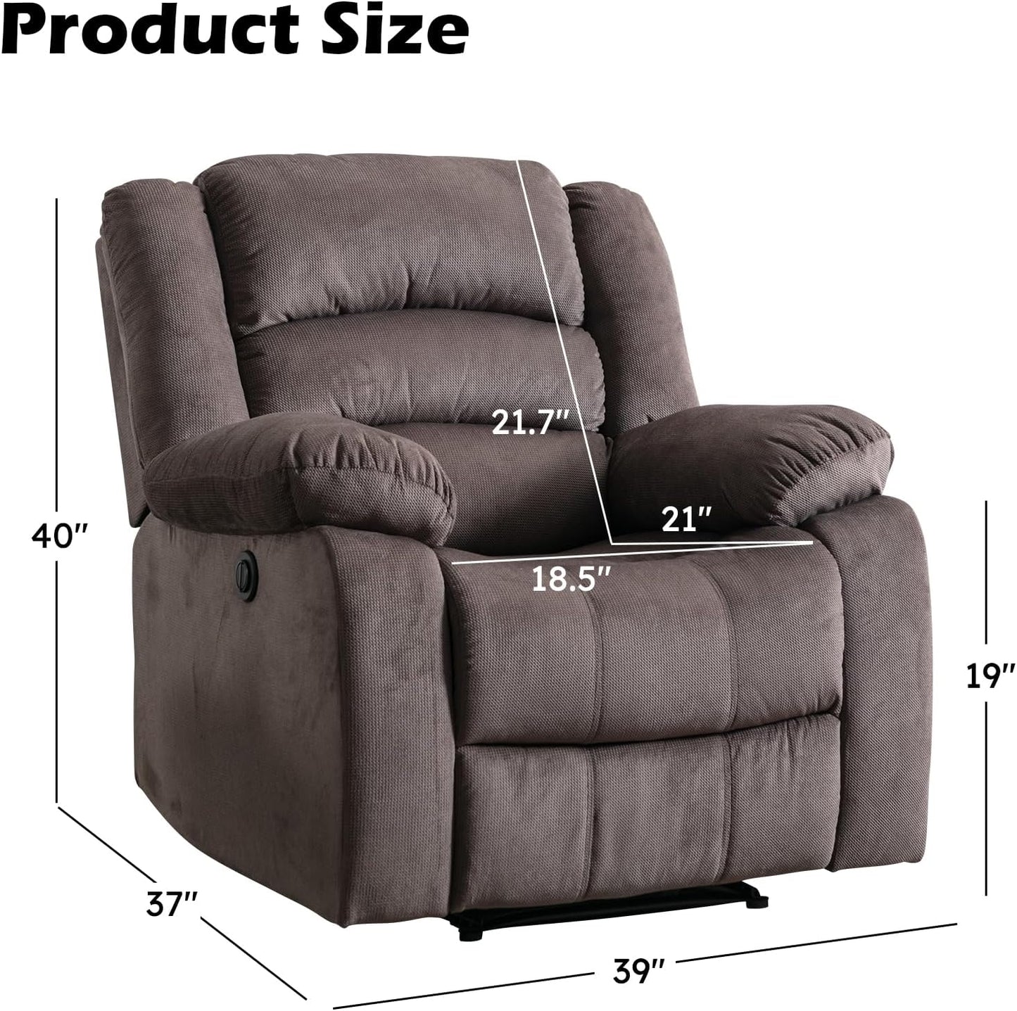 EBELLO Classic Power Recliner Chair, Oversized Electric Reclining Chair with Overstuffed Cushion and Back, Soft Fabric Adults Single Recliner Sofa for Living Room, Brown