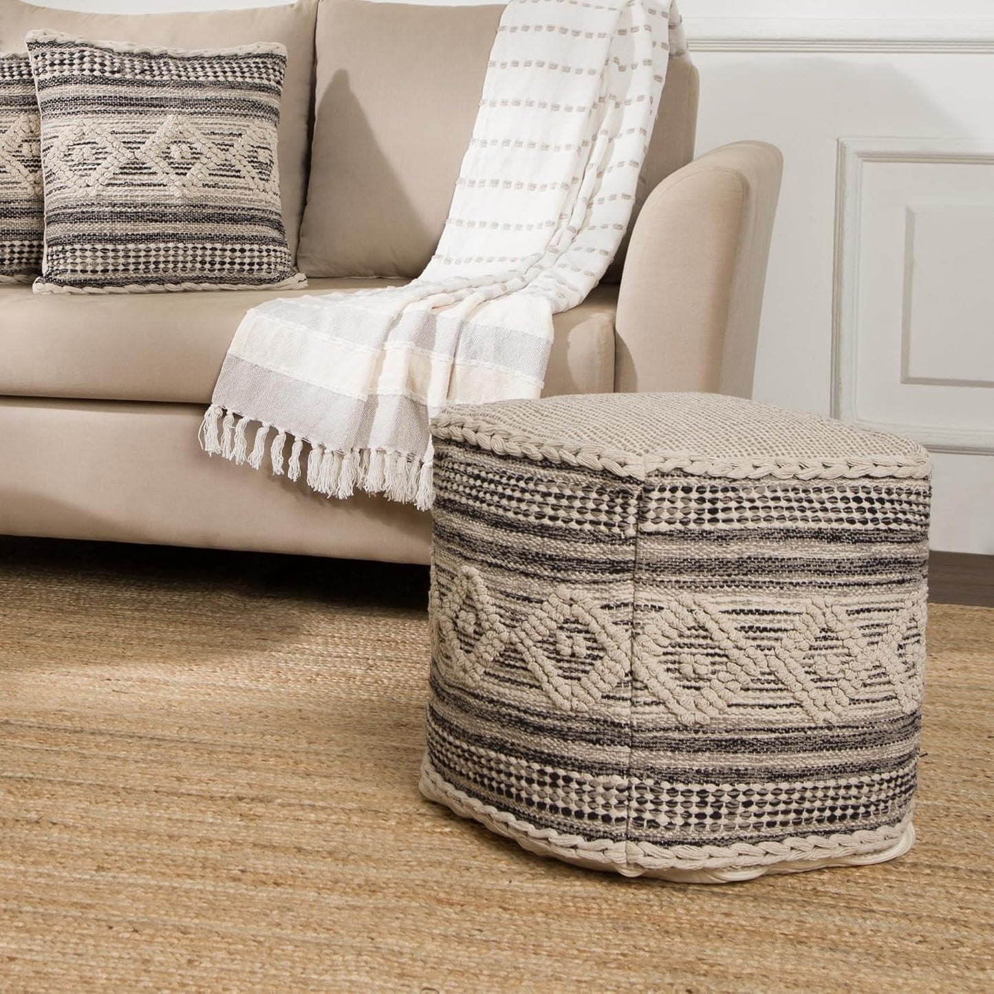 REDEARTH · Tufted Pouf Ottoman with Filler Textured Storage Cube Bean Bag Pouffe Footrest for Living Room, Bedroom, Nursery, Kidsroom; 100% Cotton (17.5"X17.5"X17.5", Diamond Virgule)