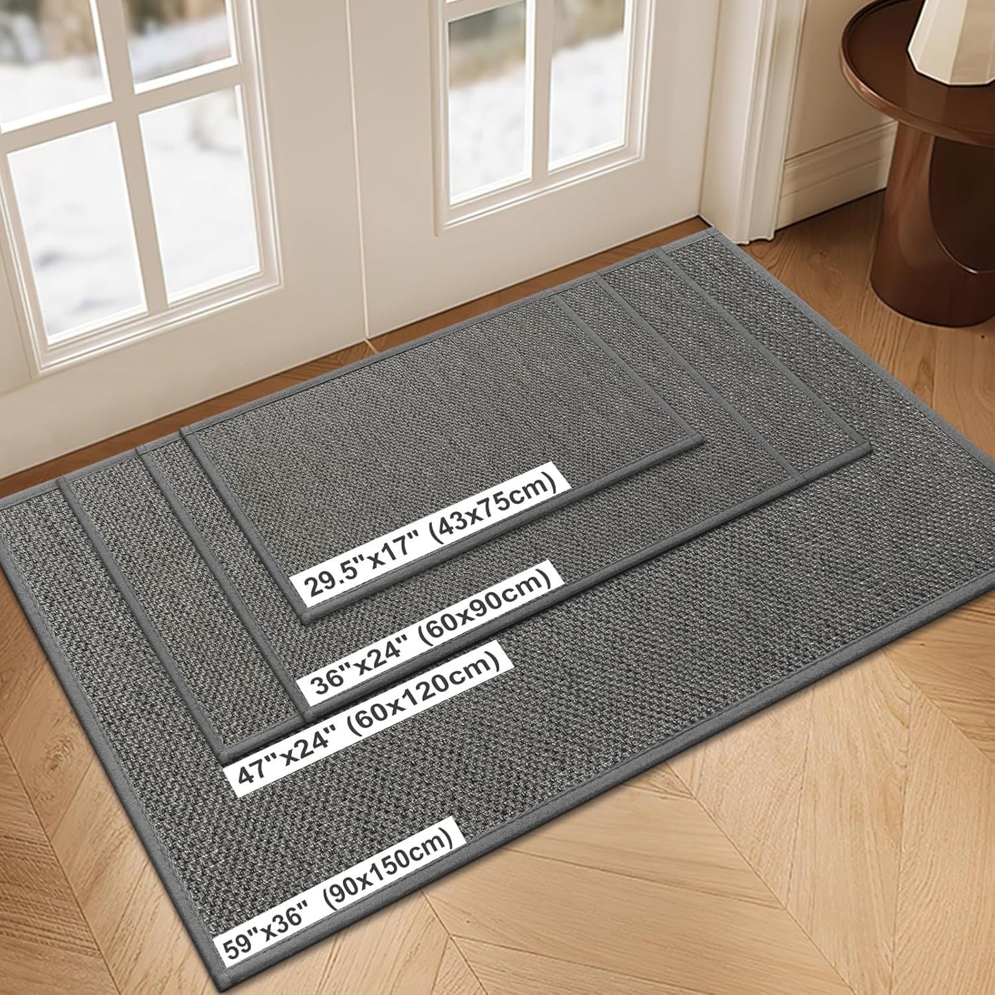 LEKEEPGO Door Mat 36"x59", Non Slip Door Mat Indoor Entrance, Rubber Backing Front Indoor Door mat Washable Absorbent Low-Profile Entryway Entry Resist Dirt Inside Door Mats, Grey