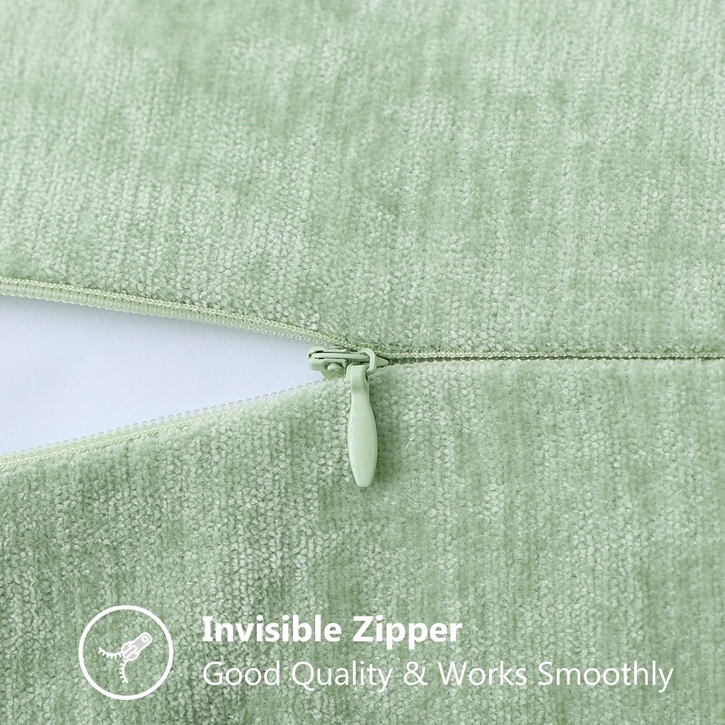 decorUhome Chenille Soft Throw Pillow Covers 26x26 Set of 2, Farmhouse Velvet Neutral Decorative Euro Pillow Covers with Stitched Edge for Couch Sofa Bed Home Decor, Sage Green