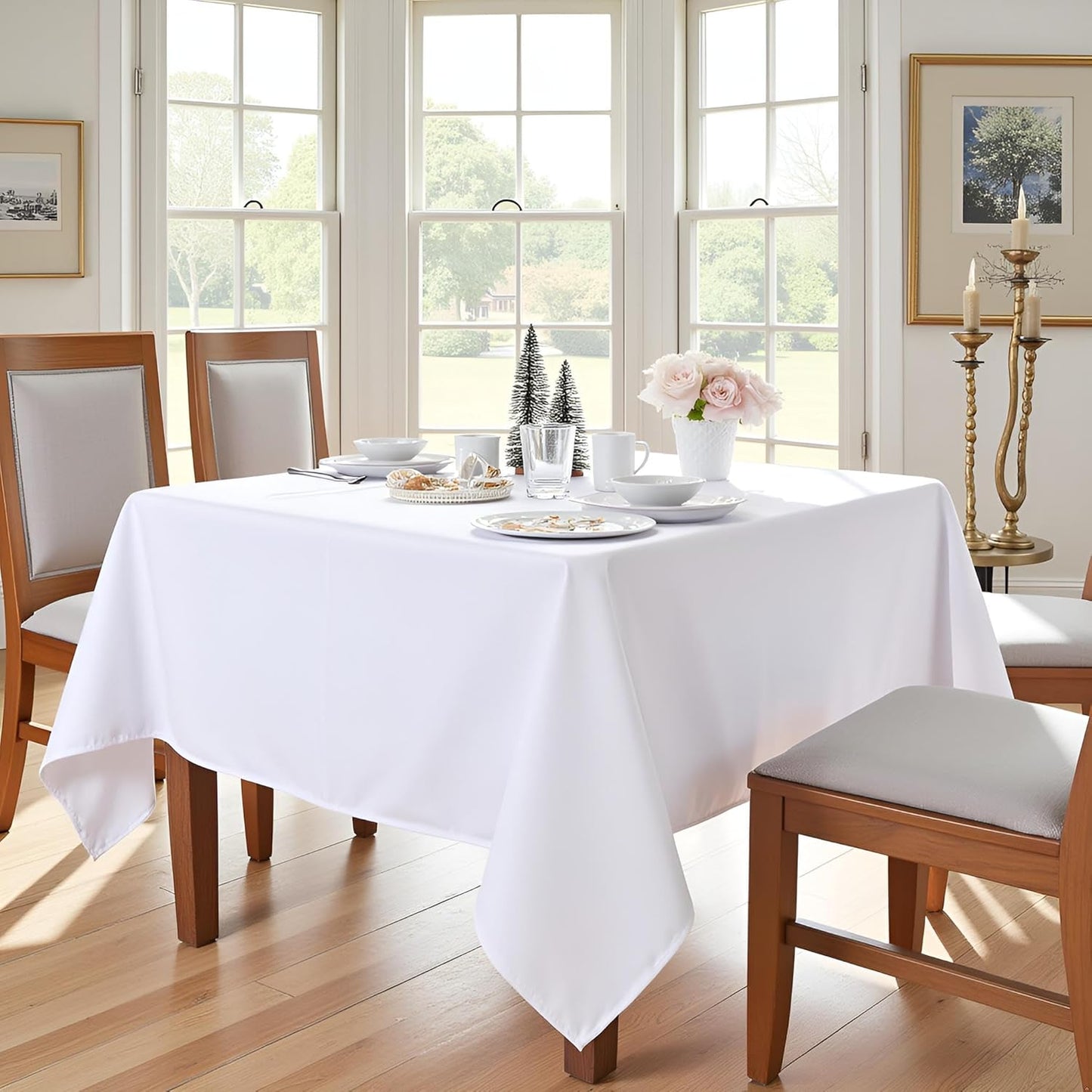 sancua Square Tablecloth - 54 x 54 Inch - Stain and Wrinkle Resistant Washable Polyester Table Cloth, Decorative Fabric Table Cover for Dining Tables, Buffet Parties and Camping, White