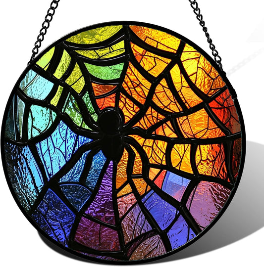 Stained Glass Suncatcher, Colorful Spider Sun Catcher Black Insect Stain Glass Window Hanging Decoration Mother's Day Birthday Gifts for Women Men Mom Nana 9.8 in
