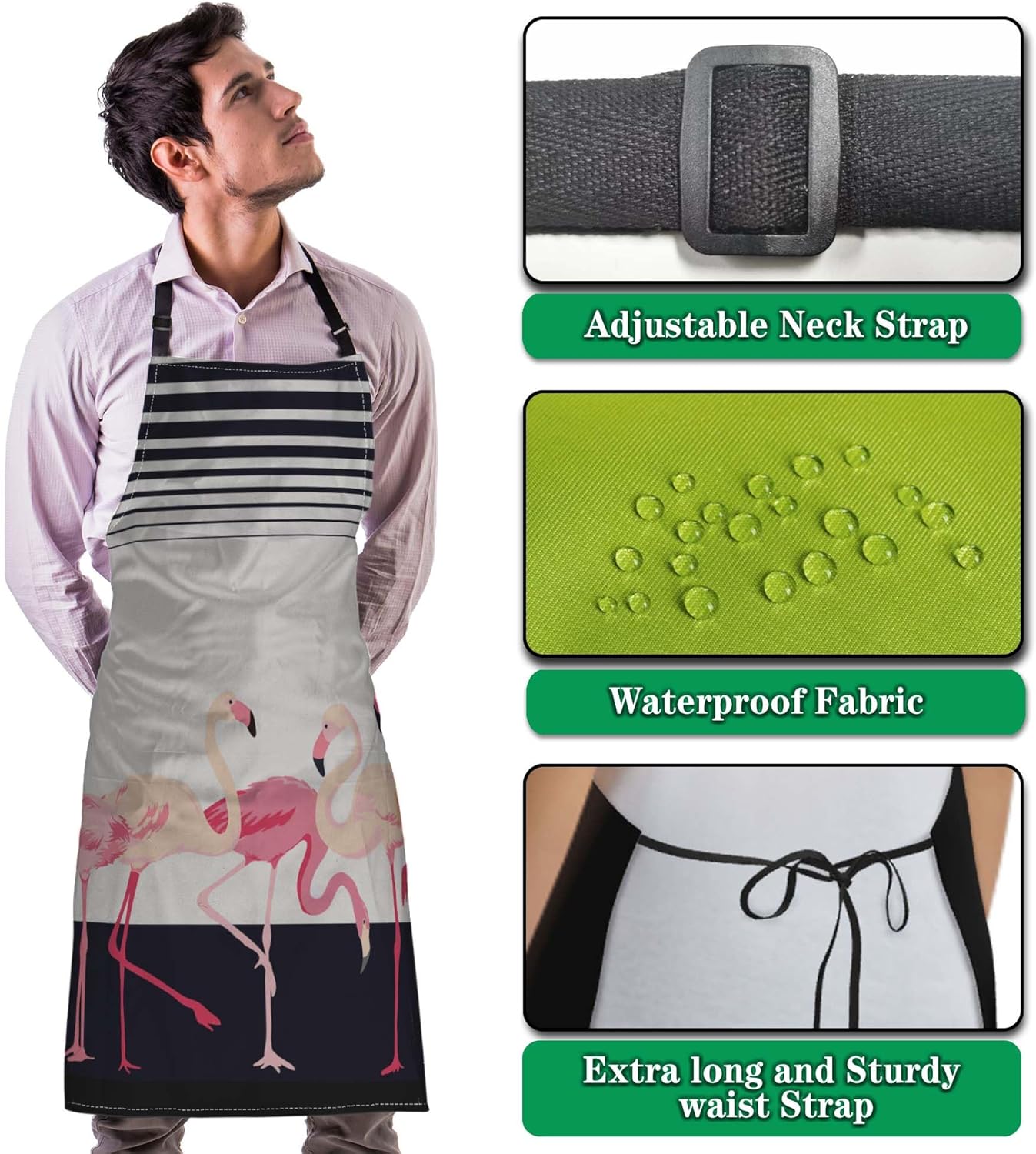 Garden Apron for Women Flamingo Mans Aprons for Kitchen Cooking Restaurant BBQ Painting Crafting Gardening 27” (W) x 31” (H), Waterproof Aprons