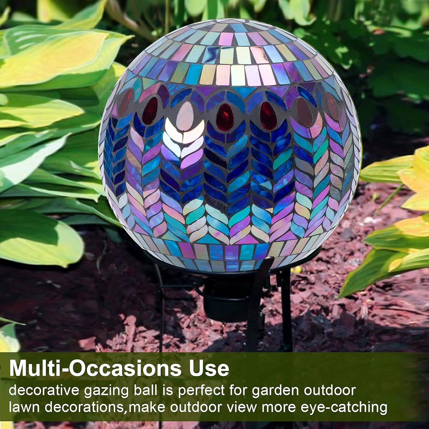 VCUTEKA Gazing Ball, Glass Mosaic Gazing Balls Sphere for Garden Lawn Outdoor Ornament Yard Decorative, 10-Inch, Purple