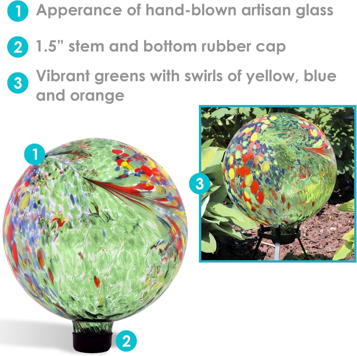 Sunnydaze 10-Inch Gazing Ball for Garden - Glass Gazing Globe for Outside - Garden Orb Yard Decor - Green Artistic - Set of 2