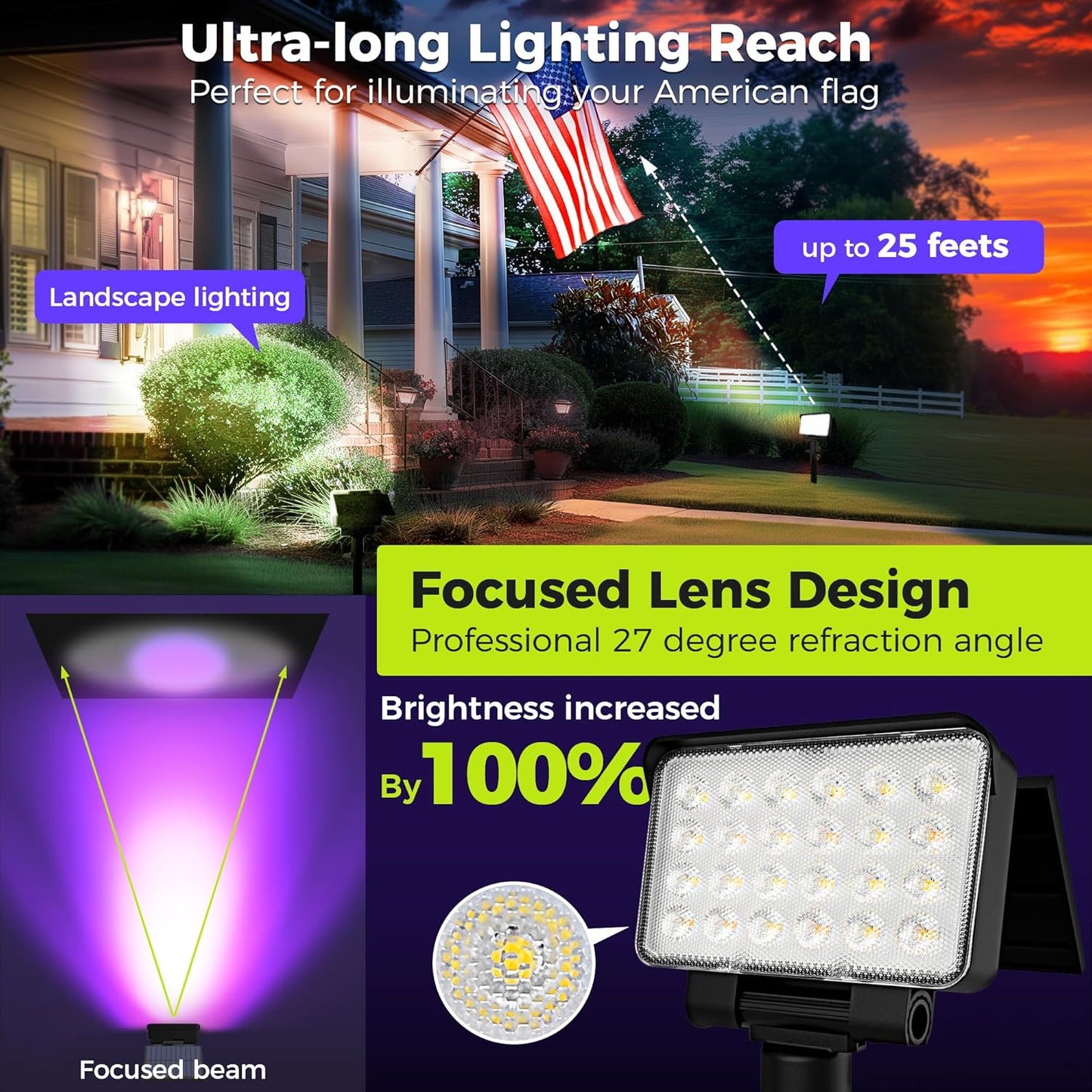 Color Changing Solar Spot Lights Outdoor Waterproof for Flag, Tree, House, Garden, Yard, Landscape Spotlights for Accent Uplighting Halloween Christmas Decorations-6 Pack