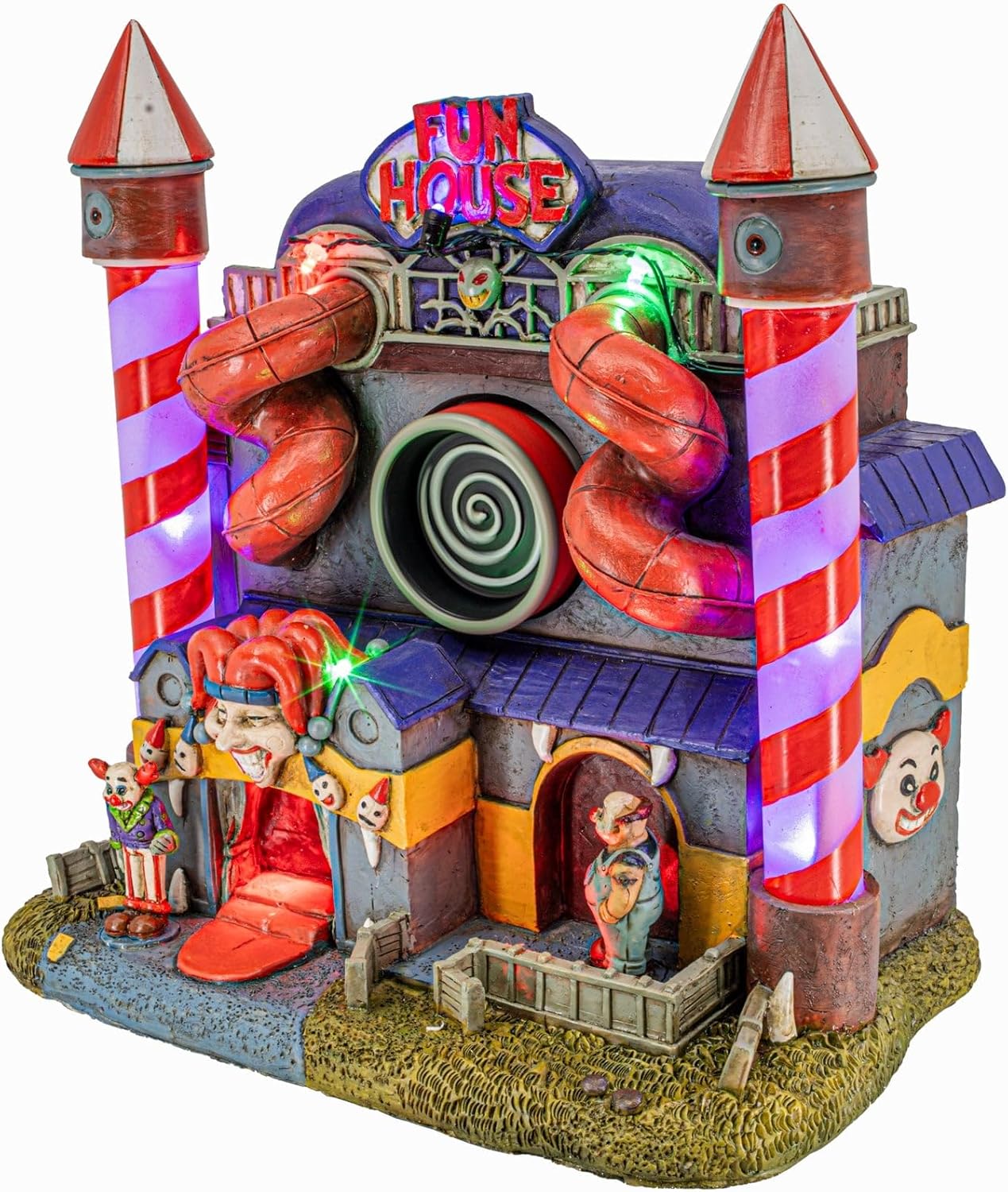 Carnival Funhouse Clown Theme Spooky Halloween Village Multi-Color LED Lights, Motion and Music 9.25" x 5.75" x 9.5"