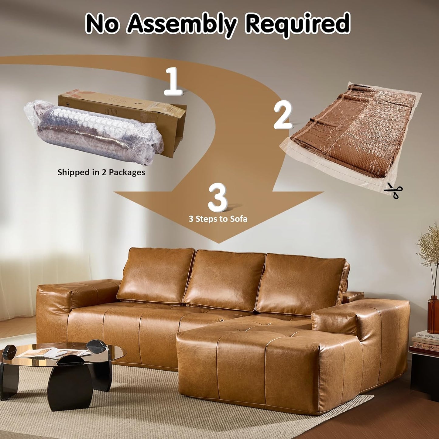 ovios Sectional Cloud Couch for Living Room, Modular Floor Sofa with Plush Corduroy, No Assembly Required, Big Comfy Couches Set with Fluffy Memory Foam, Stupendous U Shaped Sofas with Chaise, Brown