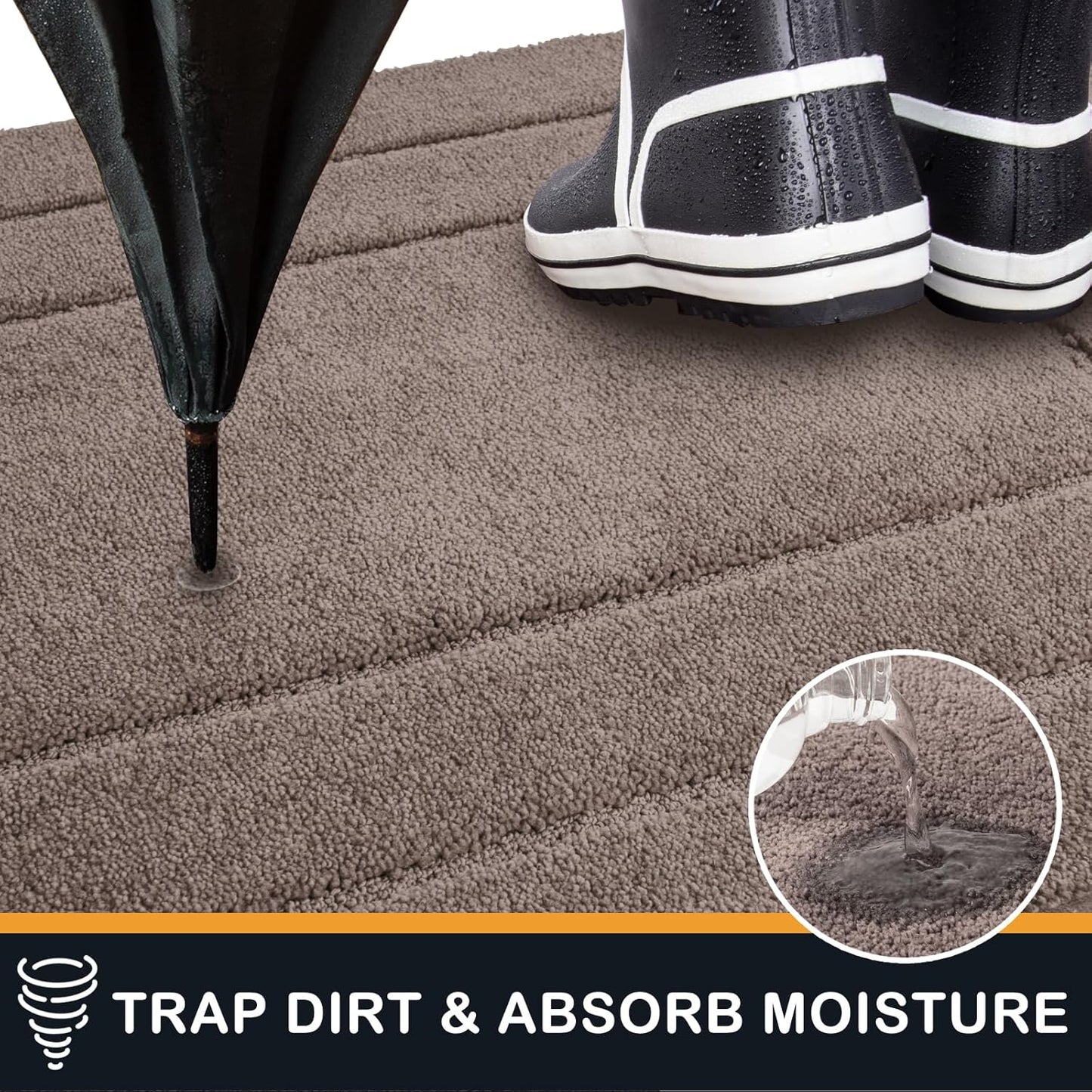 PURRUGS Dirt Trapping Door Mat 32" x 47", Non-Slip/Skid Machine Washable Entryway Rug, Dog Doormat, Super Absorbent Welcome Mat for Muddy Wet Shoes and Paws, Grayish Brown