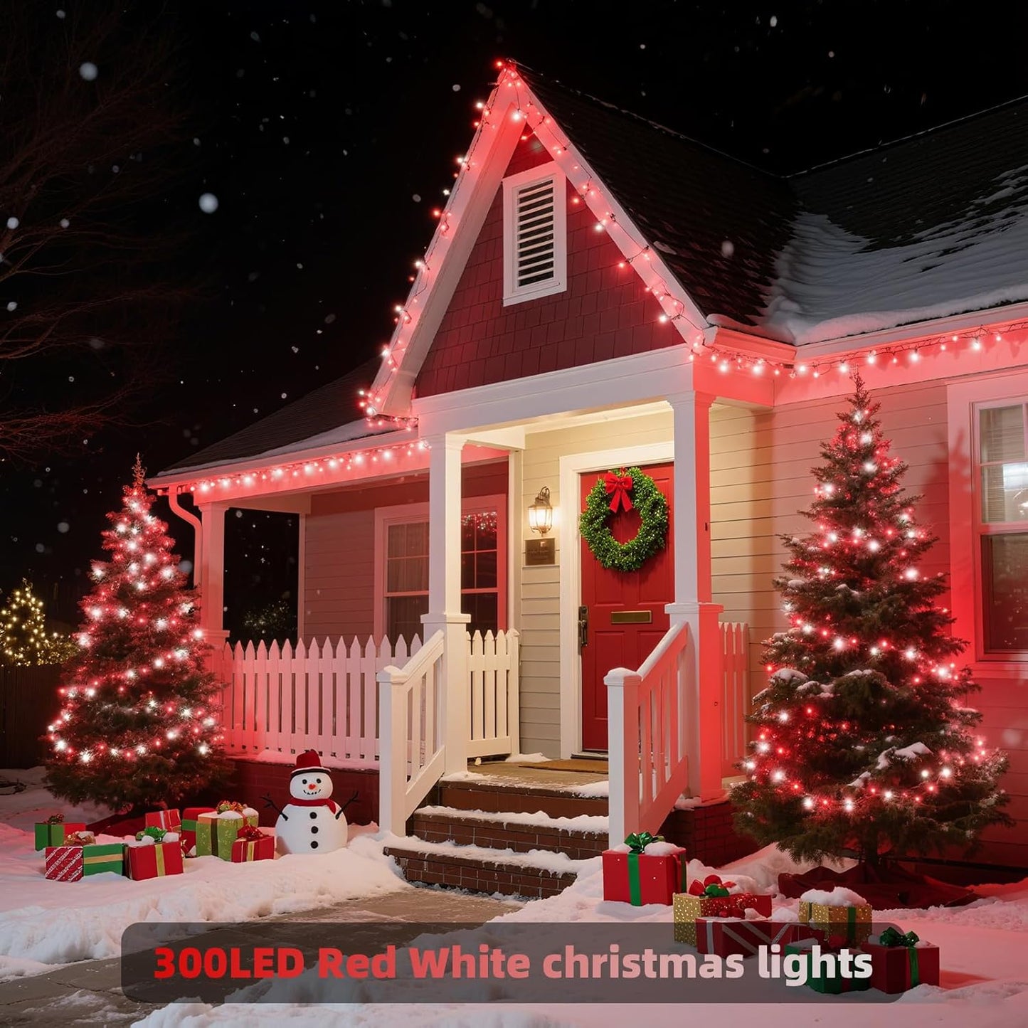 XTF2015 Christmas String Lights, 105ft 300 LED Christmas Lights 8 Modes Memory Function & Timer- UL Certified - Outdoor Indoor Christma s Fairy Lights for Tree, Garden, Party, Wedding(Red + White)