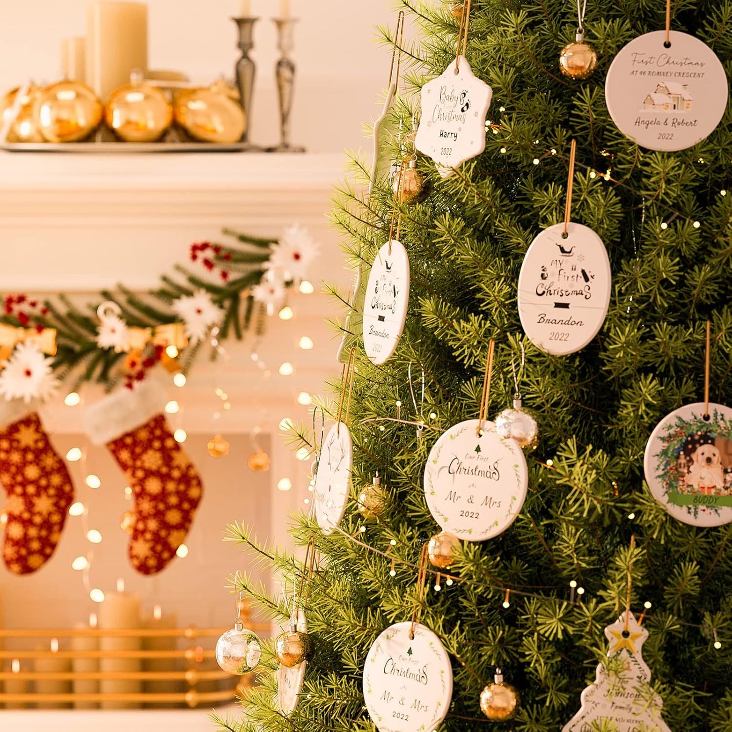 Personalized Christmas Ornaments 4 Pack - Custom Picture & Text Ornaments for Christmas 2022, Customized Ceramic Xmas Tree Decor for Kids, Mom, Dad, Friends, Loves, Pet, Dog, Cat by Bemaystar