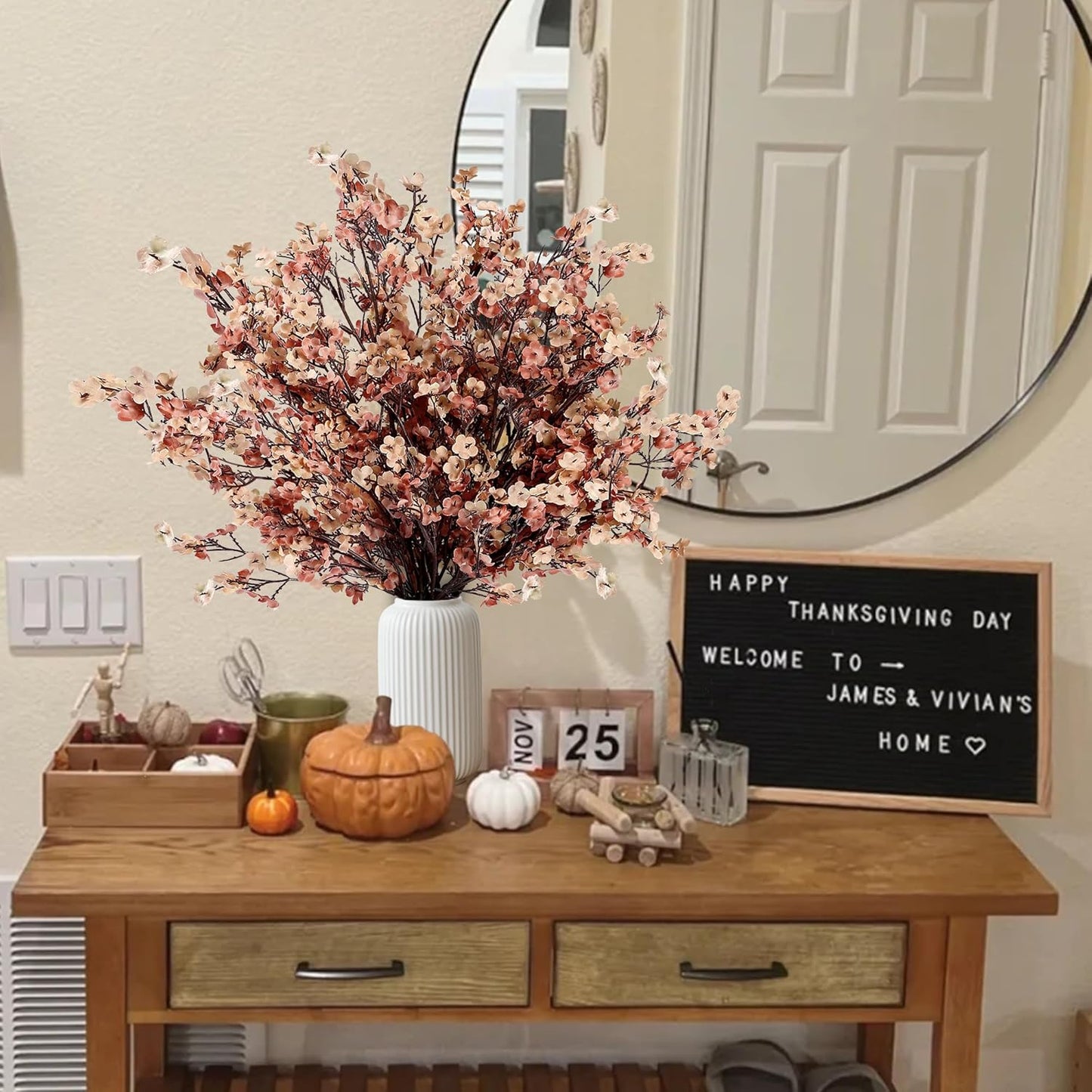 Sggvecsy 15 Pcs Babys Breath Artificial Flowers Gypsophila Bouquets Bulk Real Touch Fake Silk Flowers for Home DIY Floral Arrangement Table Centerpiece Fall Thanksgiving Autumn Decoration (Mixed)