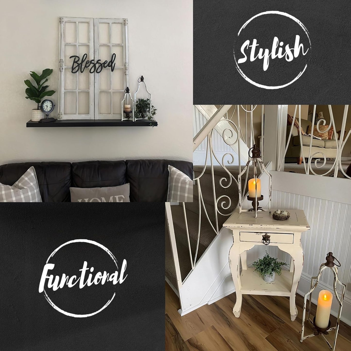 Large Tall Shabby Chic Lanterns Decorative Indoor Outdoor, Outside Gifts Front Porch Patio Vintage Metal Candle Holders, Fireplace Table Floor Farmhouse Rustic Decor Set of 2