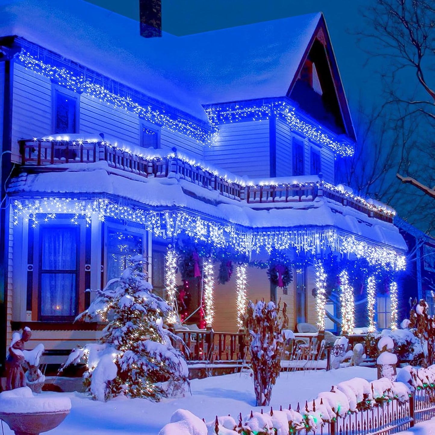 Icicle Lights for Outside, 66FT 640 LED Christmas Icicle Lights Outdoor Indoor with Waterproof 8 Modes, Plug in Curtain String Light for House Patio Roof Garden Party Wedding Decorations, Blue