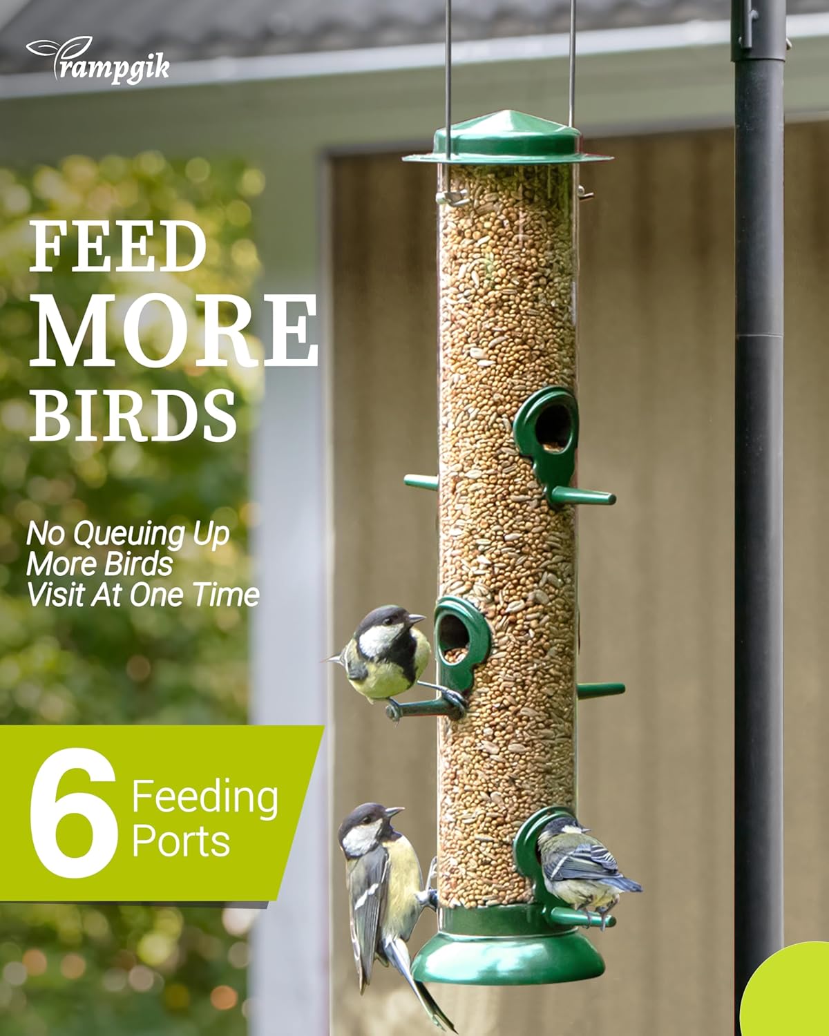 Bird Feeders for Outdoors Hanging,Finch Feeders for Outside,Chew-Proof Hanging Bird Feeder,Rust-Proof Birdfeeder,Squirrel Proof 6 Ports Metal Bird Feeder,14 Inch,1 Pack,Green