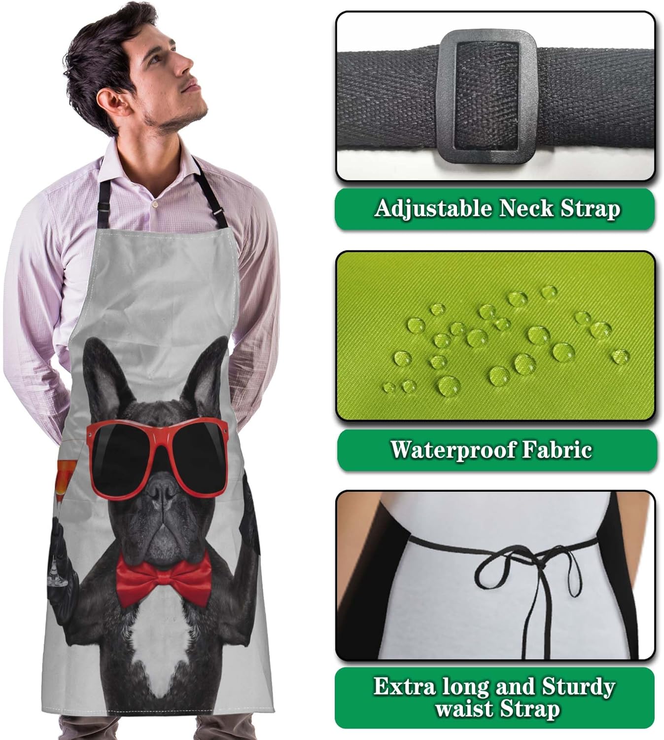 Garden Apron for Men French Bulldog Dog Funny Aprons for Women for Kitchen Cooking Restaurant BBQ Painting Crafting Gardening 27” (W) x 31” (H), Waterproof Apron