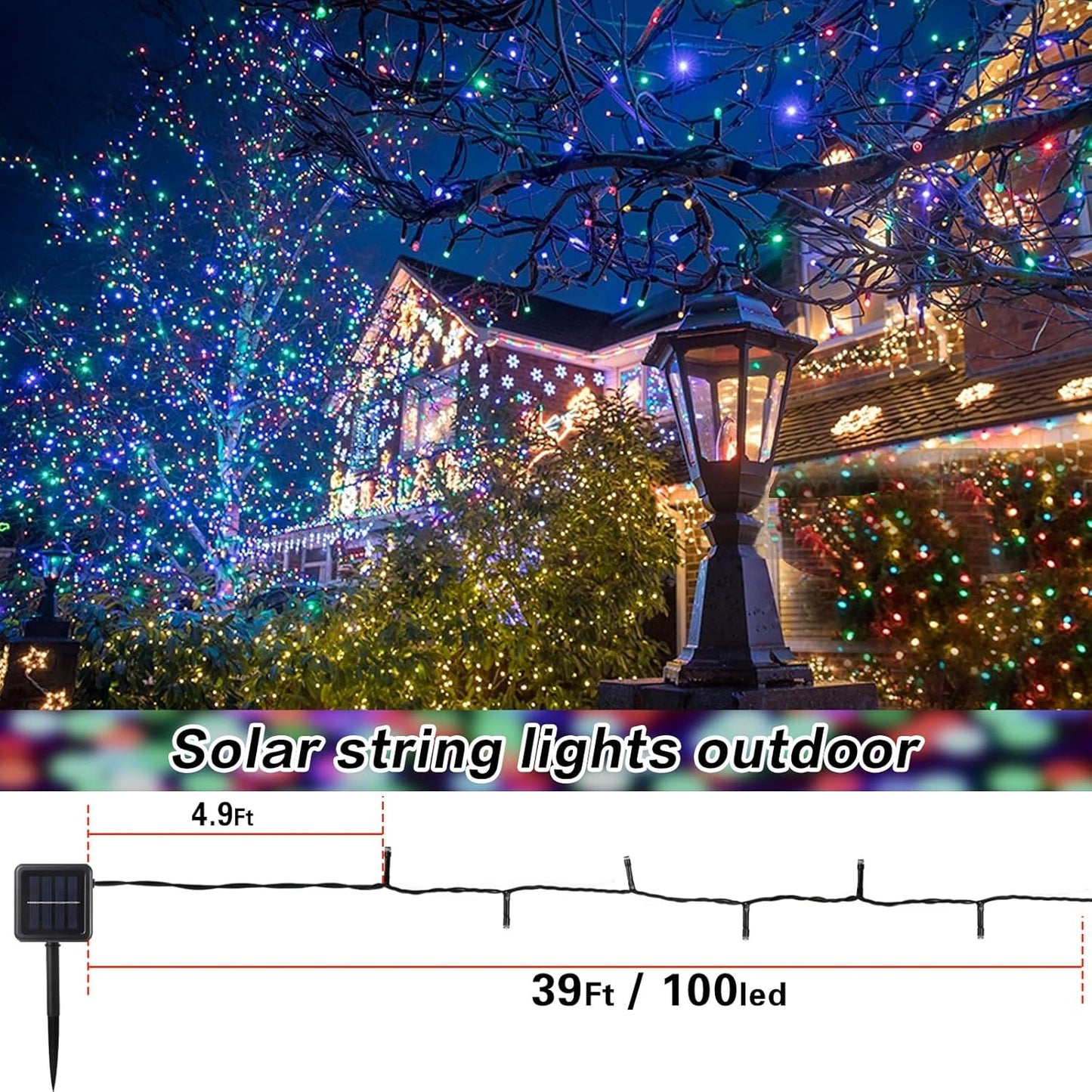 4-Pack Solar String Lights, 400 LED Extra-Long 156Ft Solar Christmas Lights Outdoor Waterproof, 8 Modes Multicolor Led Christmas Lights for Garden, Patio, Wedding, Christmas Decorations
