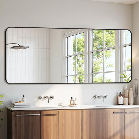 Bathroom Mirror 72" x 30", Large Rectangle Wall Mirror, Black Metal Frame Wall Mounted Mirrors for Bathroom, Vanity, Bedroom, Entryway Decor(Horizontal/Vertical)