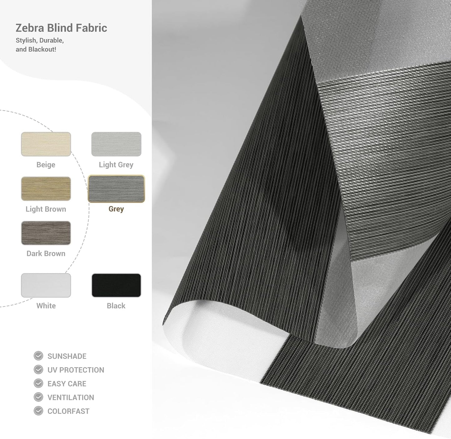 Cordless Zebra Blinds for Windows, Blackout Interior Blinds,Easy to Install,UV Protection,for Offices and Home,Custom Roller Shades, Mousse Grey,50" W x 80" H
