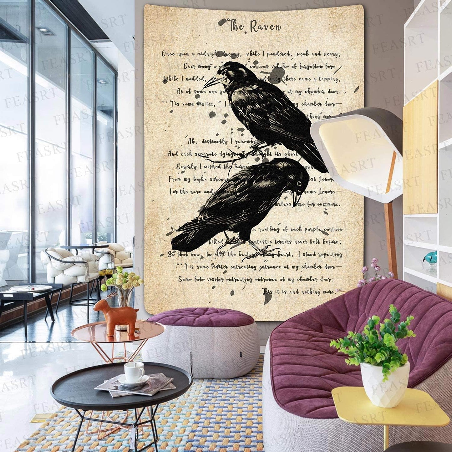 FEASRT The Raven Tapestry Nevermore Wall Decor Vintage Poe Gothic Rustic Home Room Raven Wall Hanging 40x60inch for Living Room Bedroom Dormitory Office GTQQAY1185