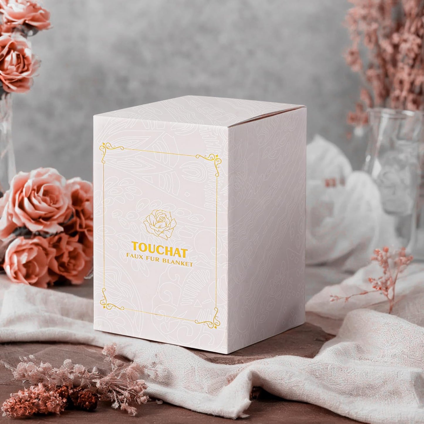 Touchat Ruched Faux Rabbit Fur Throw Blanket, 700 GSM Luxury Dual-Sided Soft Cozy Blanket, Fuzzy Fluffy Plush Blanket for Bed, Couch and Sofa - 50"x60", Cream White