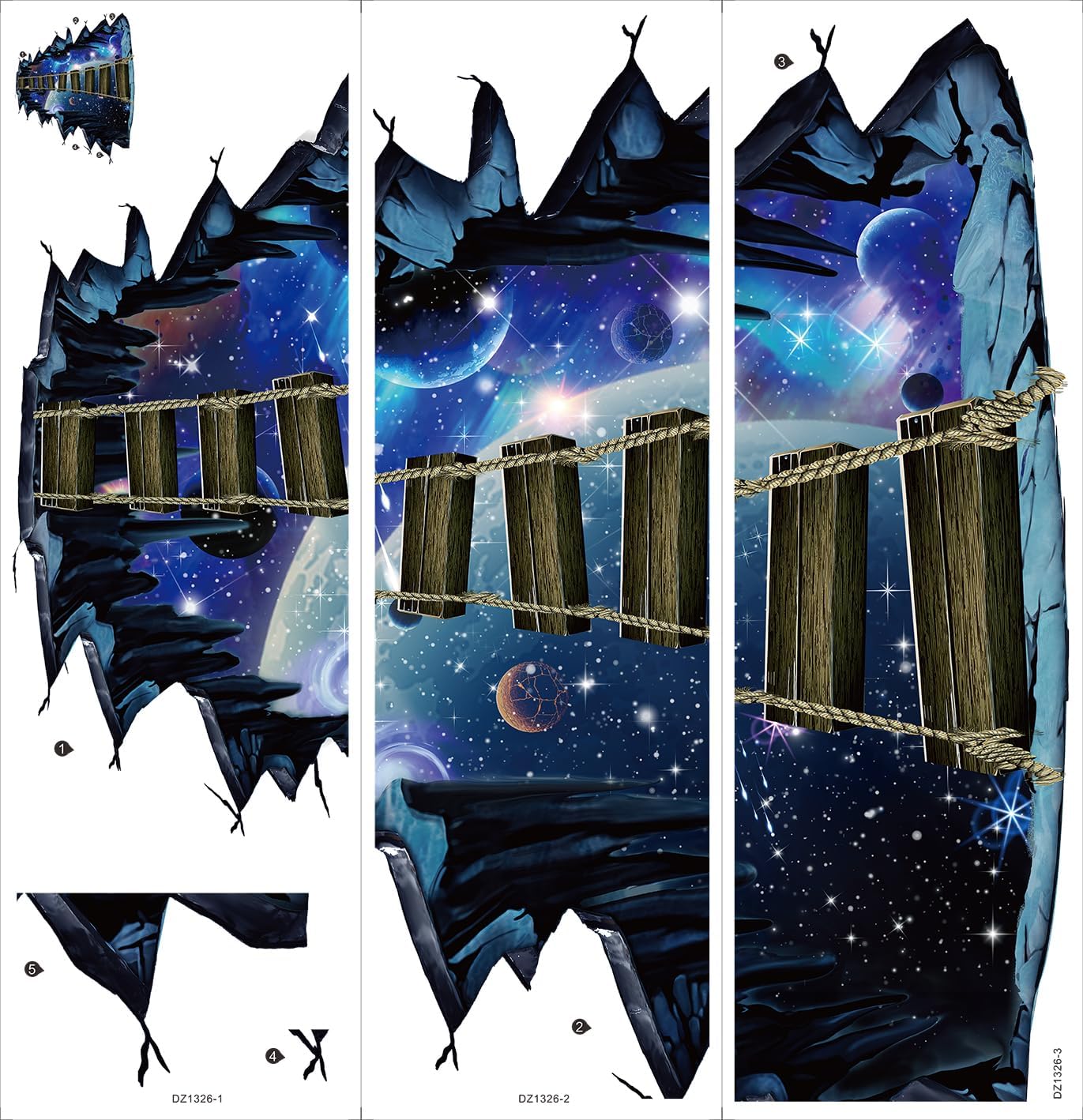Quanhaigou Blue Galaxy Bridge Wall Sticker,3D Outer Space Decorations Decal for Home Decor Kids Bedroom Large