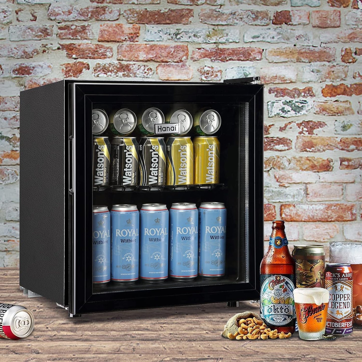 WANAI Mini Fridge Cooler 60Cans Beverage Refrigerator Glass Door Beverage Cooler for Beers Wine Juicer Adjustable Shelves LED Lights for Home, Office or Bar