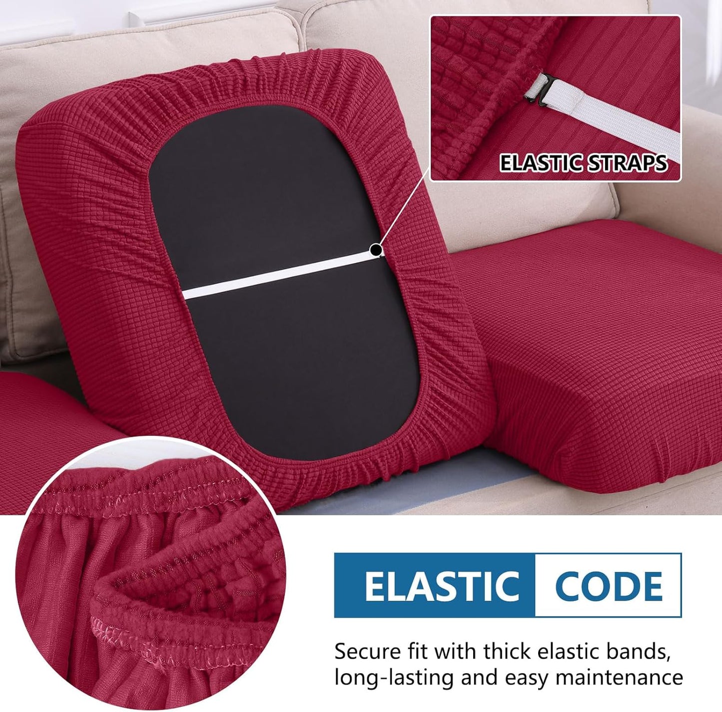 hyha Waterproof Couch Cushion Covers for Pets, Non Slip Sofa Seat Cover for Dogs Washable, Soft Thick Stretch Jacquard Fabric, Sofa Slipcovers with Elastic Bottom (1 Piece for Backrest L, Wine Red)