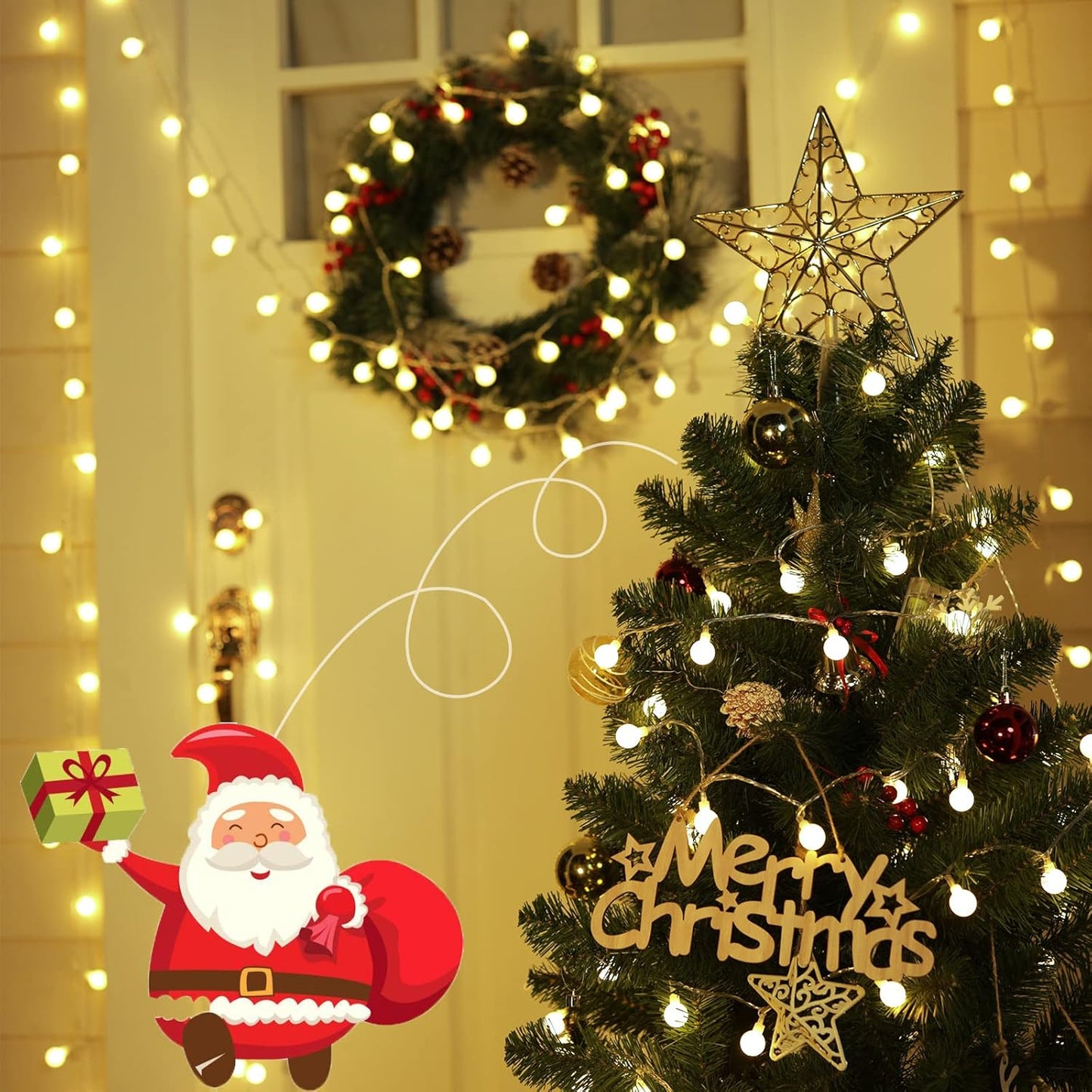 Minetom Mini Globe String Lights, 66 Ft. 200 LED Fairy String Lights Plug in, 8 Modes with Remote, Decor for Indoor Outdoor Party Wedding Christmas Tree Garden, Warm White