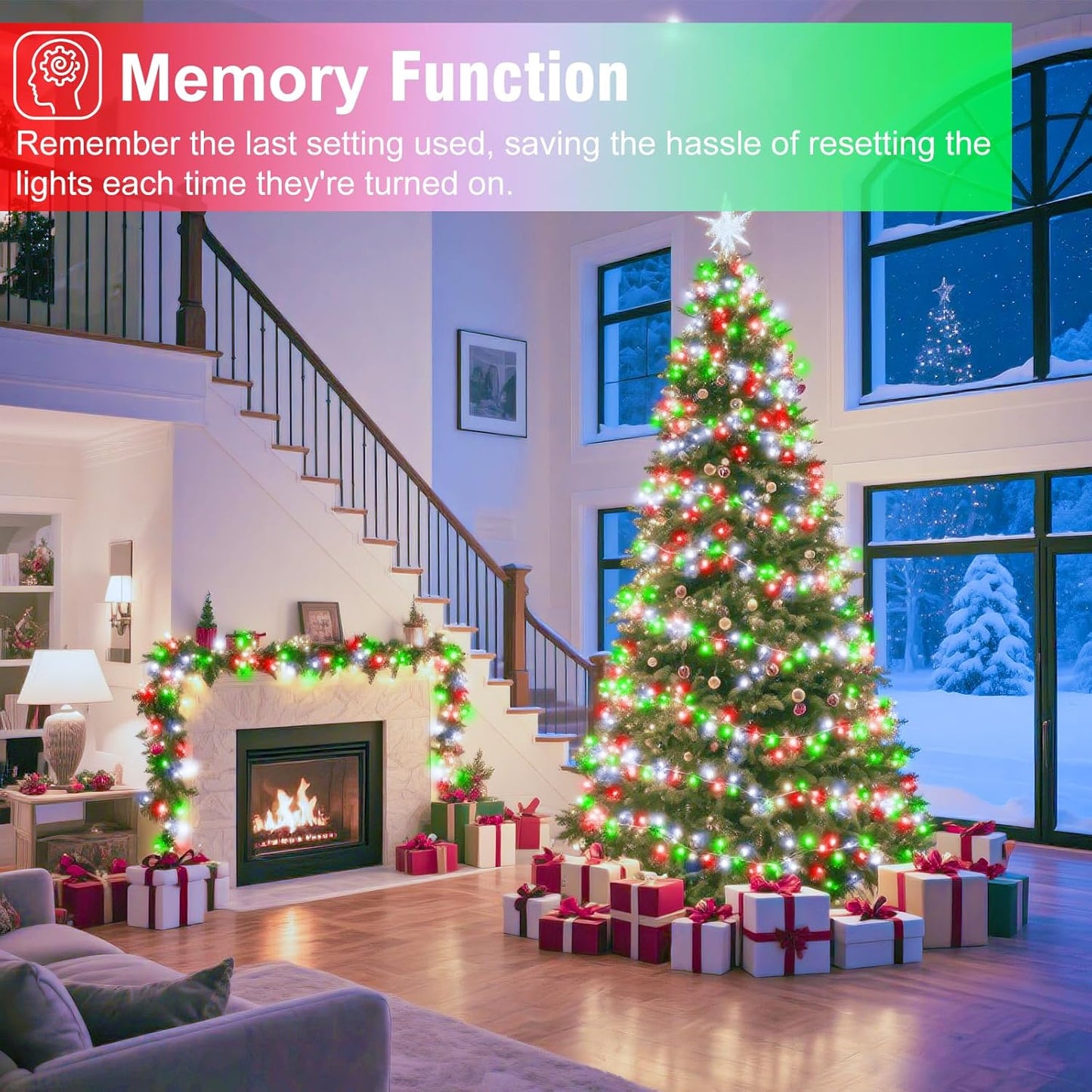 100FT 300 LED Christmas Lights Outdoor, Connectable Christmas String Lights with 8 Modes Waterproof, Plug in Christmas Tree Light Green Wire for Grden Yard Party Decorations, Red White Green