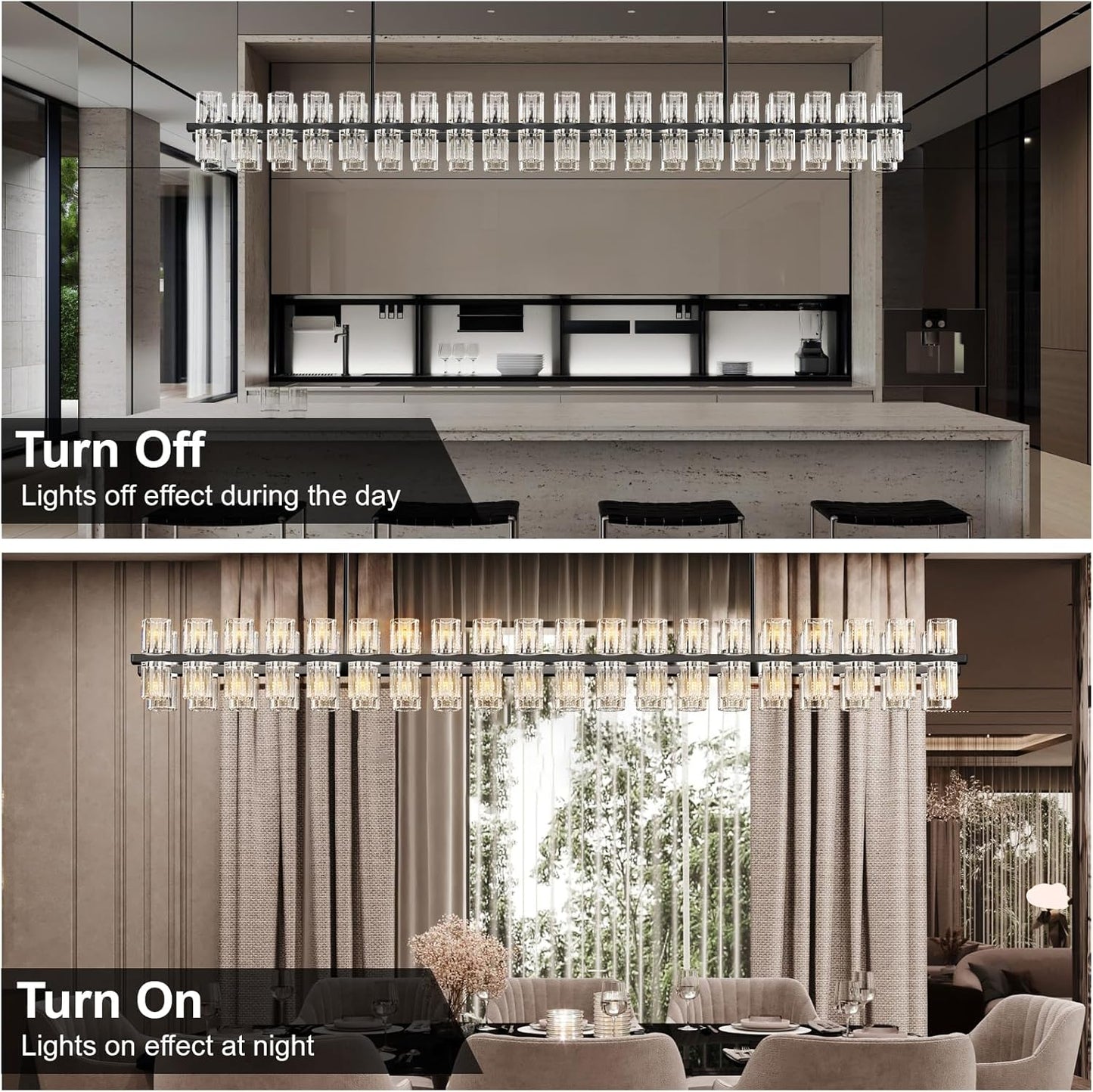 Crystal Black Rectangular Chandelier Light Fixture,72 in Large Dining Room Chandelier Over Table,Modern Chandeliers for Living Room,Arcachon Chandeliers,Kitchen Island,Includes 80xG4 Bulbs