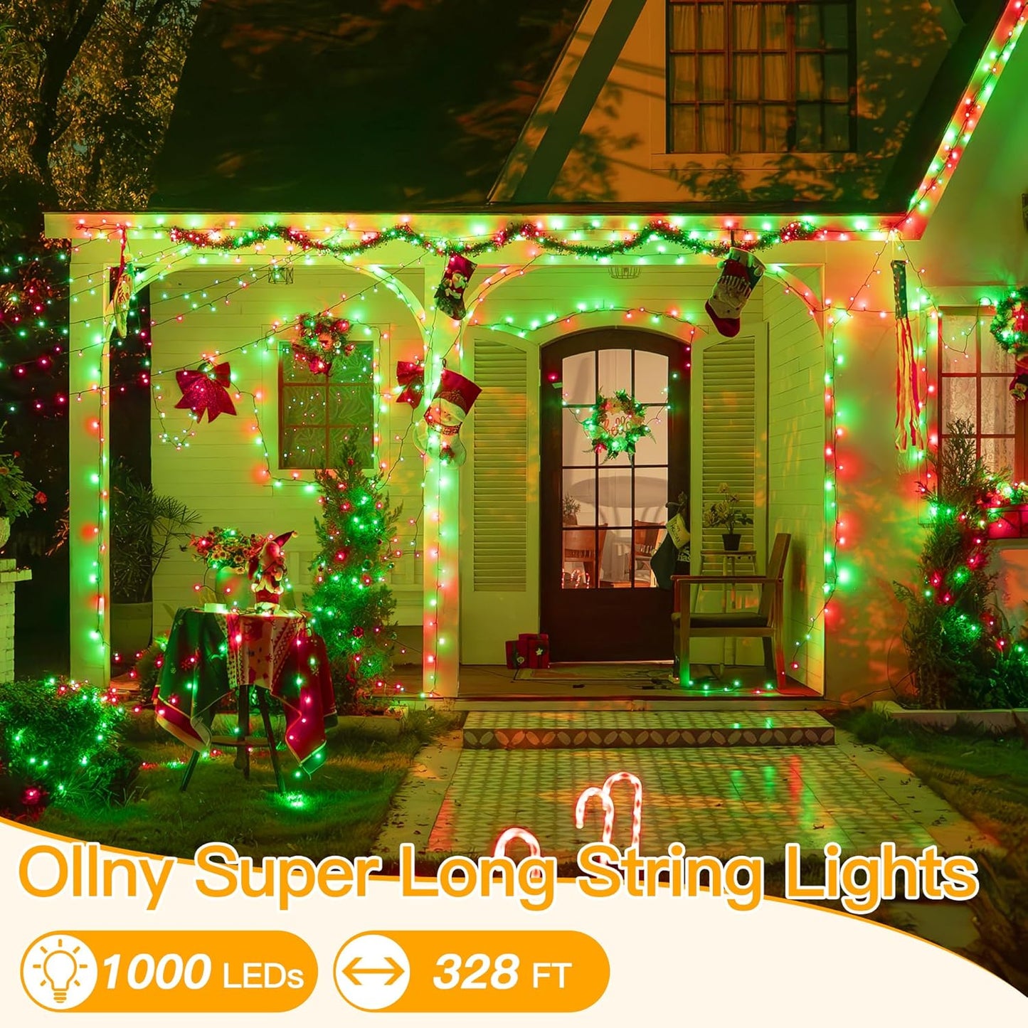 Ollny Christmas Lights, 1000LED 328FT Long Christmas Tree Lights with 8 Modes Remote Timer IP44 Waterproof, Outdoor String Lights for Tree House Yard Outside Xmas Decorations (Red+Green)