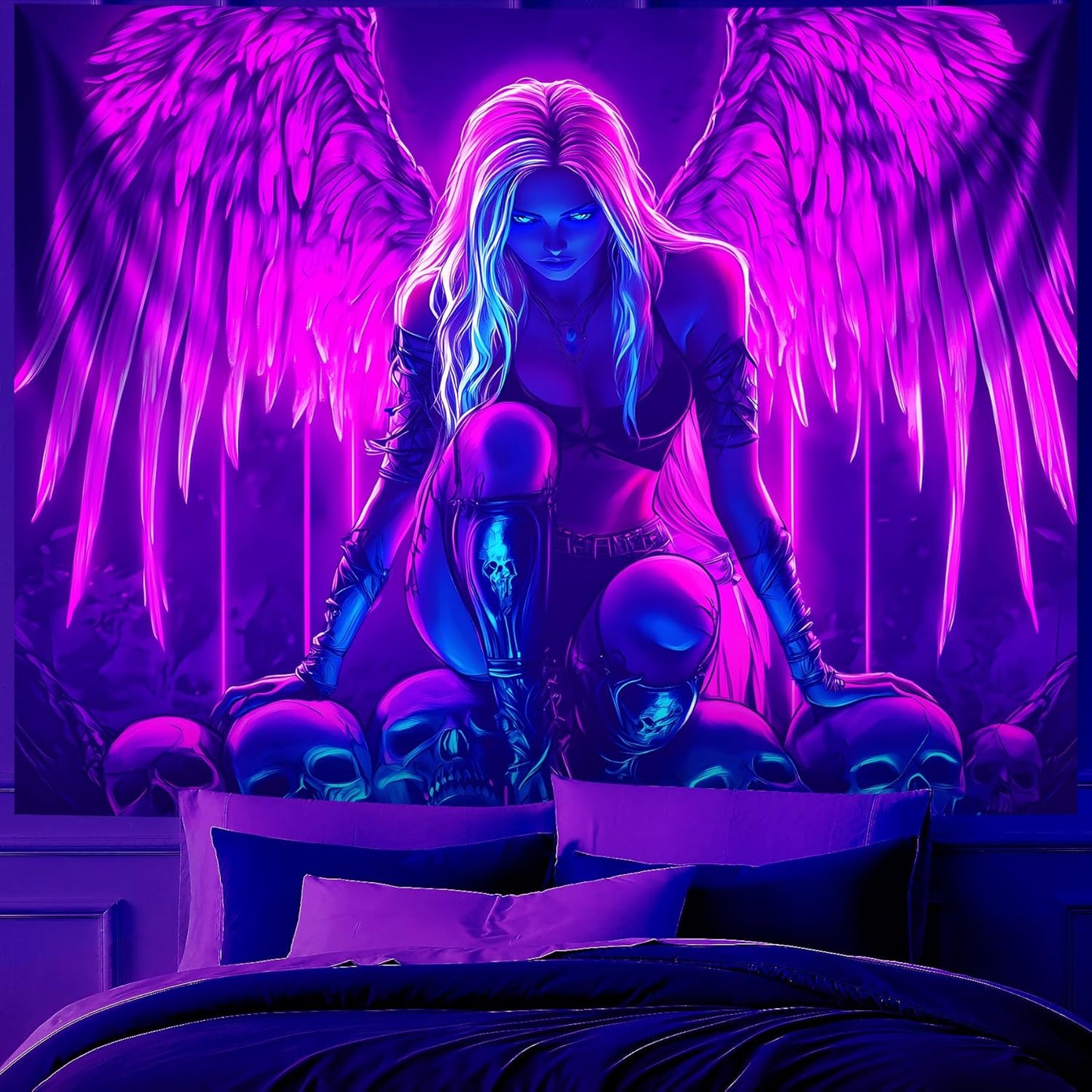 Blacklight Tapestry,WingTapestry Glow In The Dark,UV Reactive Black Light Upright Posters Wall Hanging for Bedroom Dorm Living Room Backdrop Decor (wing8, 79L" x 59W")