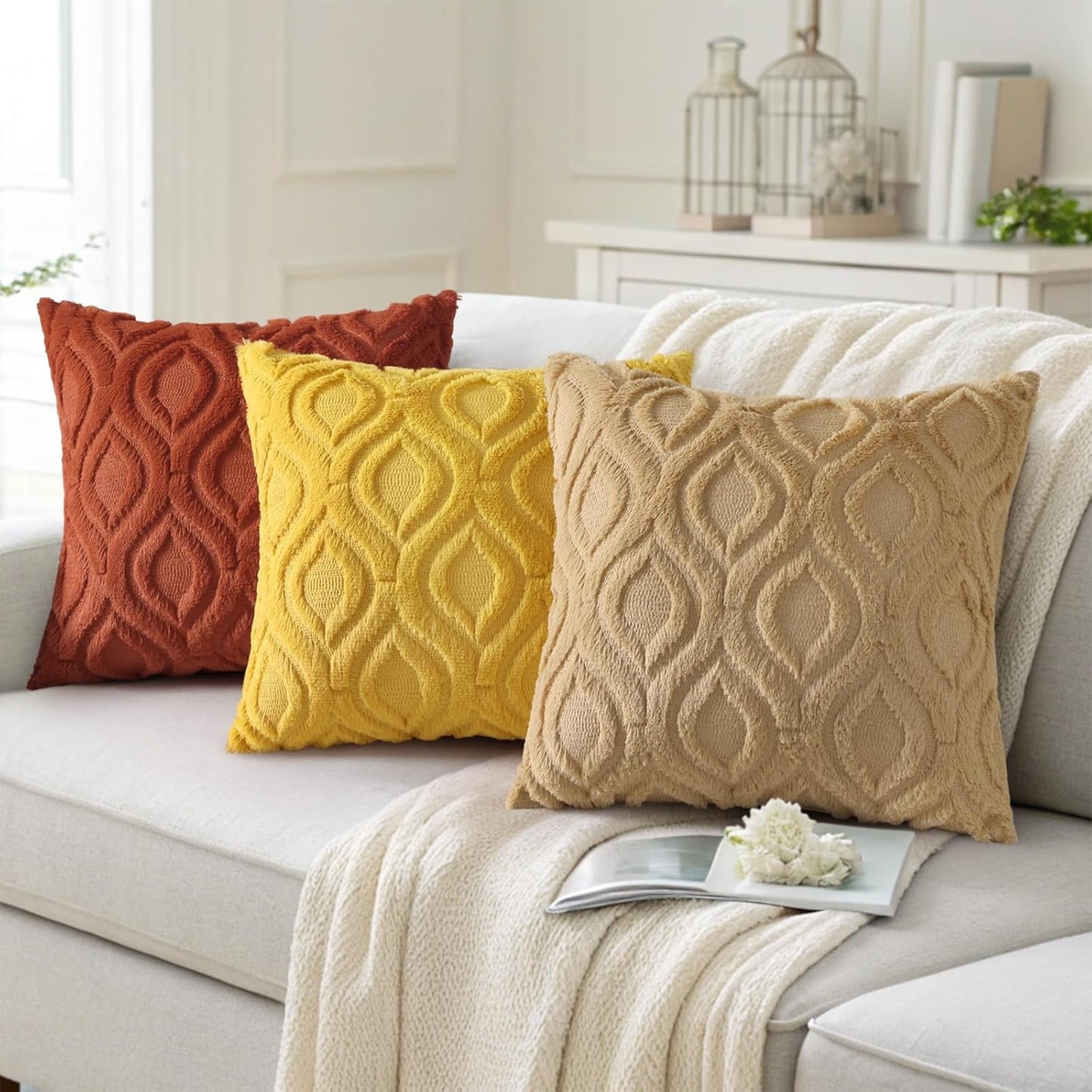 decorUhome Throw Pillow Covers 12x20 Inch Set of 2, Soft Plush Decorative Faux Fur Light Brown Solid Couch Pillow Covers, Accent Farmhouse Neutral Lumbar Euro Pillow Cases for Sofa Bed Living Room