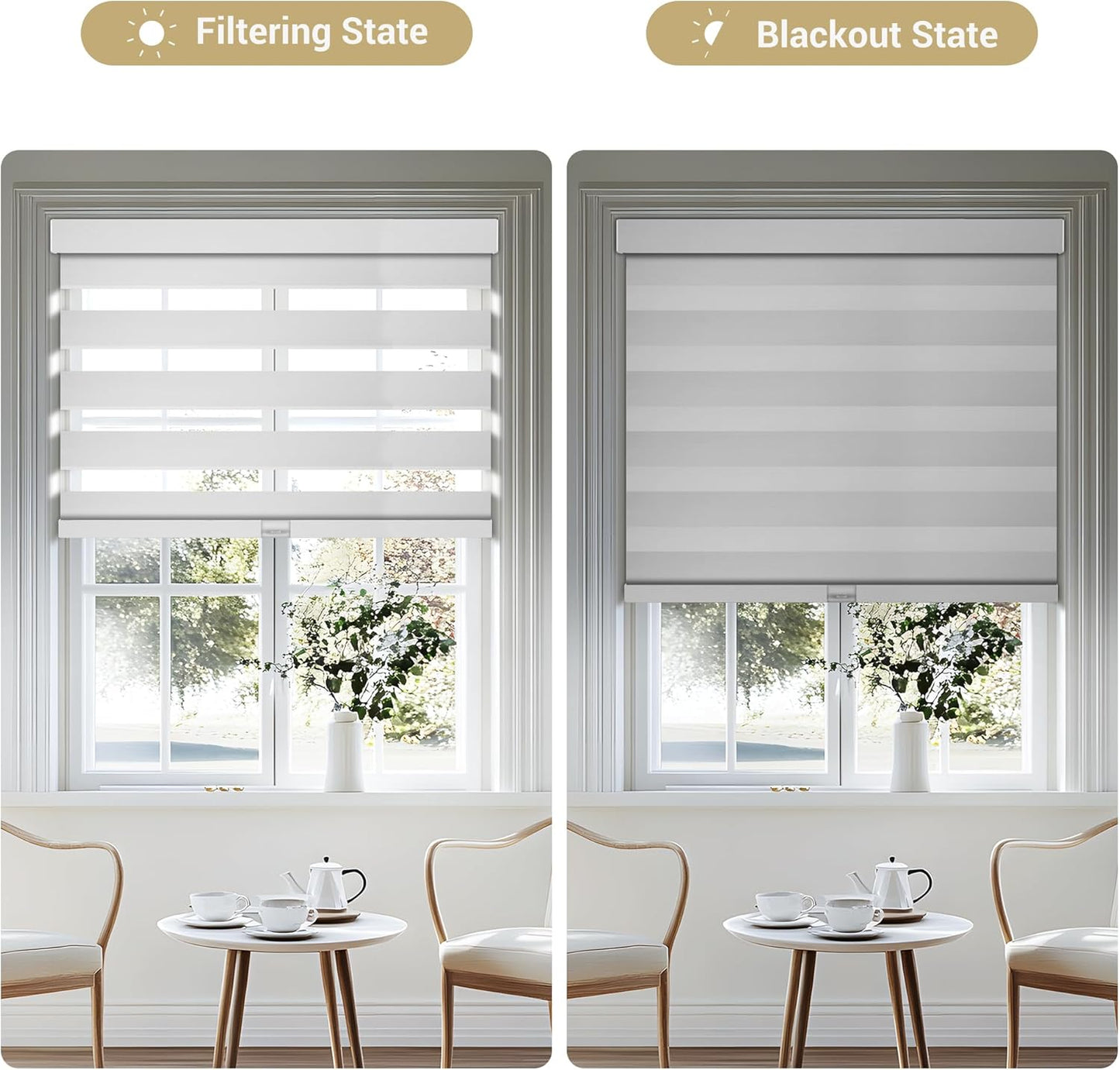 Cordless Zebra Blinds for Windows, Blackout Interior Blinds,Easy to Install,UV Protection,for Offices and Home,Custom Roller Shades, Solid White, 85" W x 48" H