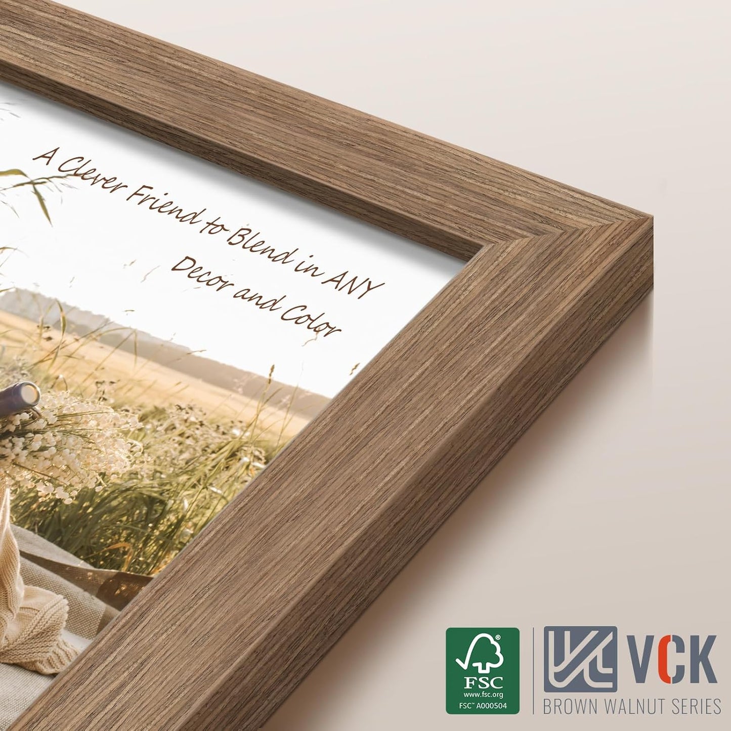 VCK 20x28 Picture Frame 3 Pack - Brown Walnut, Natural Textured Solid Wood Picture Poster Frame, Wall Gallery Frame