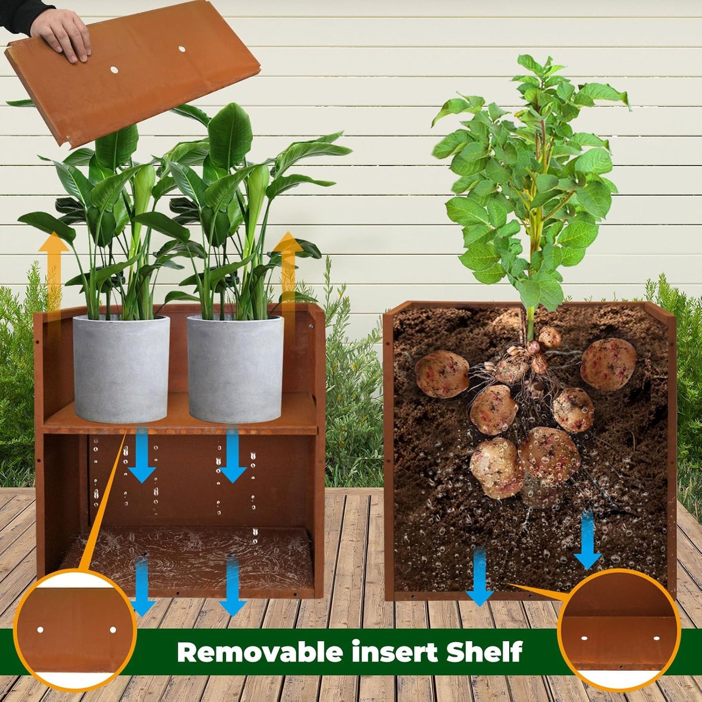 Galvanized Steel Metallic Heavy Planter for Outdoor Plants Metal Outdoor Planter Spliced Flower Box with Partitions for Outside,Indoor,Garden (Corten, 30 * 12 * 24)