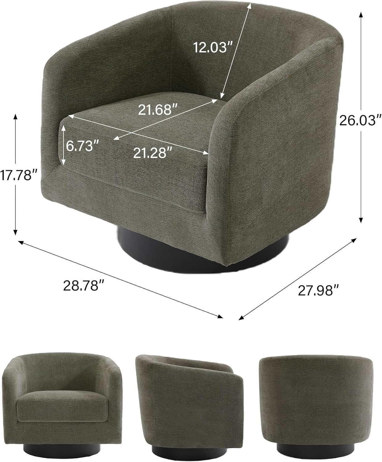 Swivel Barrel Accent Chair, Modern Round Chenille Fabric Arm Chair for Living Room, Bedroom, Comfy Club Reading Chairs for Adults（Chenille Fabric, Tan, Set of 2