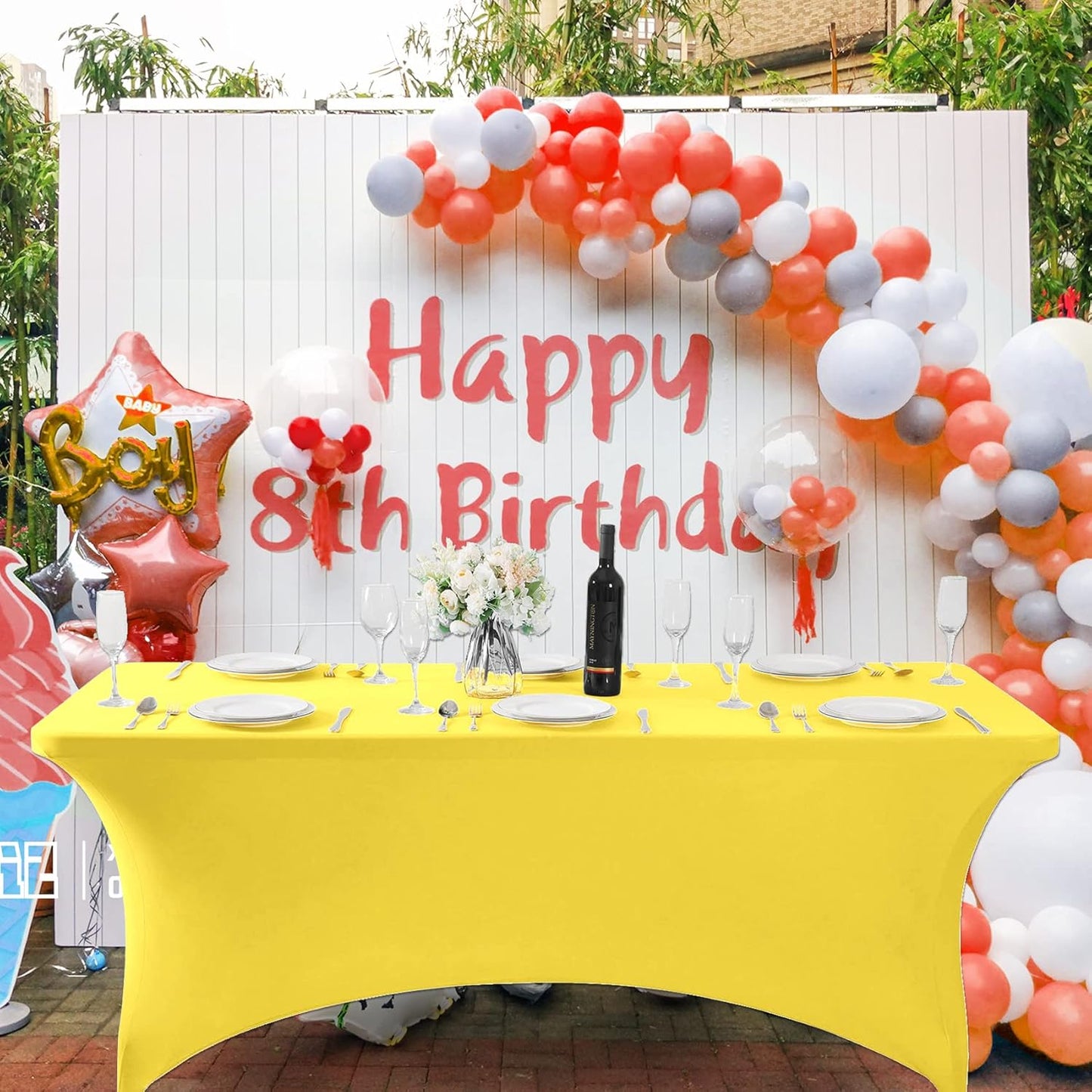 SuperO 2Pack Waterproof Spandex Table Cover for 4FT Table Universal Fitted Stretch Tablecloth for Party, Banquet, Wedding and Events-Yellow