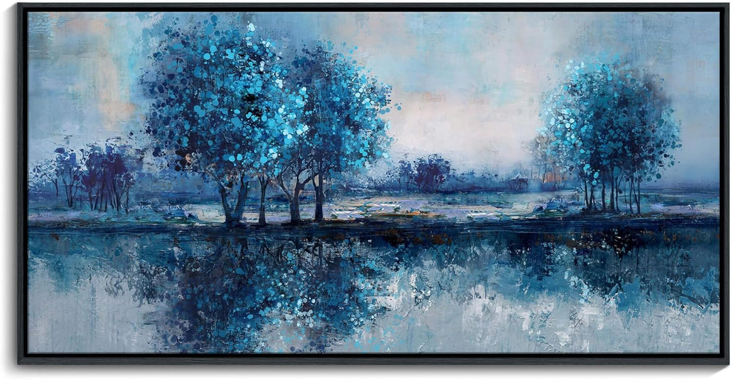 Framed Canvas Wall Art Canvas Prints Pictures for Bedroom Blue Tree Wall Art Painting Nature Landscape Artwork Large Size Picture for Home Office Living Room Bedroom Bathroom Wall Decor 20”x40”