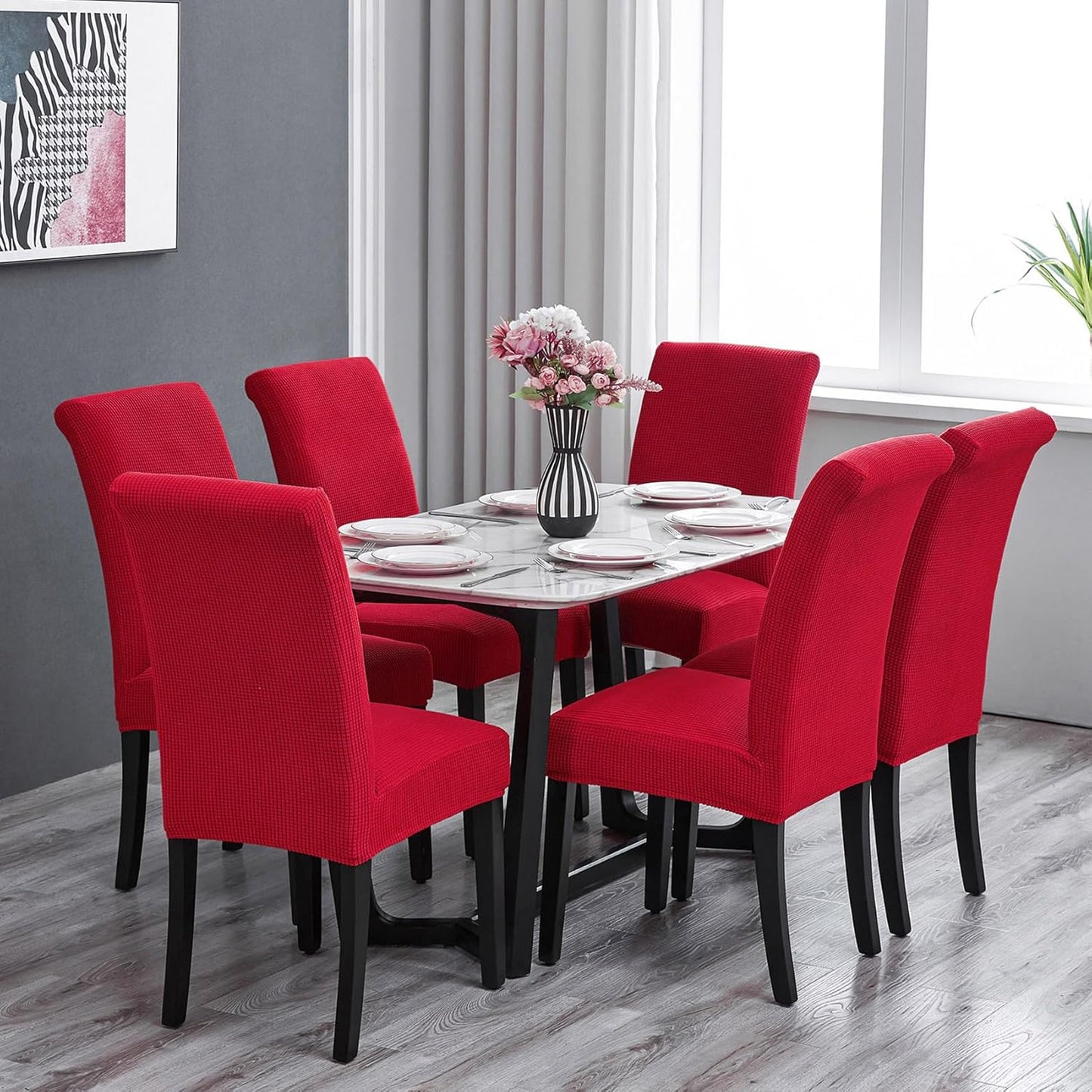 Howhic Stretch Chair Covers for Dining Room Set of 2, Removable Washable Dining Room Chair Covers, Dining Chair Slipcovers Seat Protector, Great for Home Decor and Banquet (Ruby, 2 Pack)