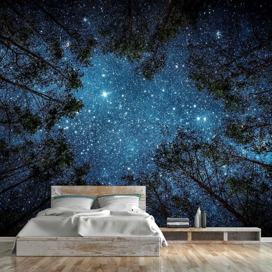 WFBHUA-Forest Starry Wallpaper Mural Night Galaxy Tree Sky Wallpaper for Living Room Bedroom Ceiling(Not Peel and Stick)