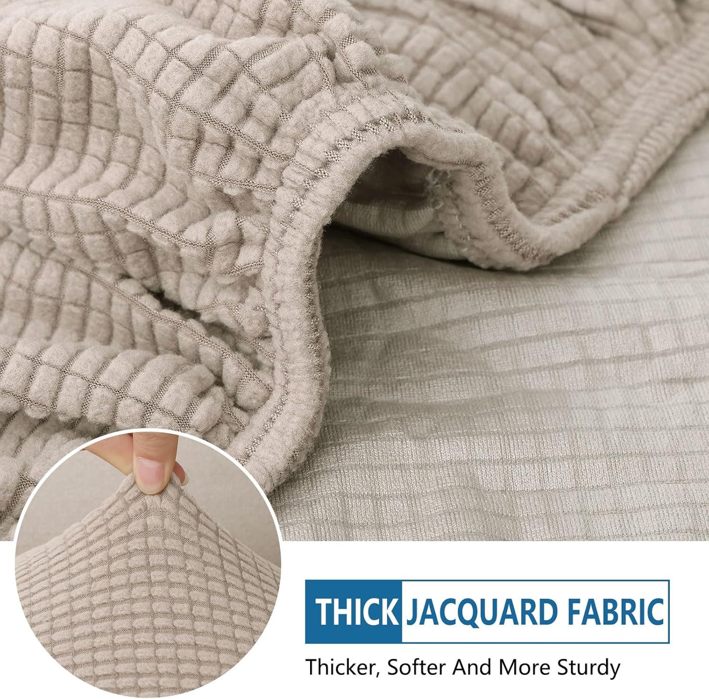 hyha Waterproof Couch Cushion Covers for Pets, Non Slip Sofa Seat Cover for Dogs Washable, Soft Thick Stretch Jacquard Fabric, Sofa Slipcovers with Elastic Bottom (2 Pieces, Taupe)