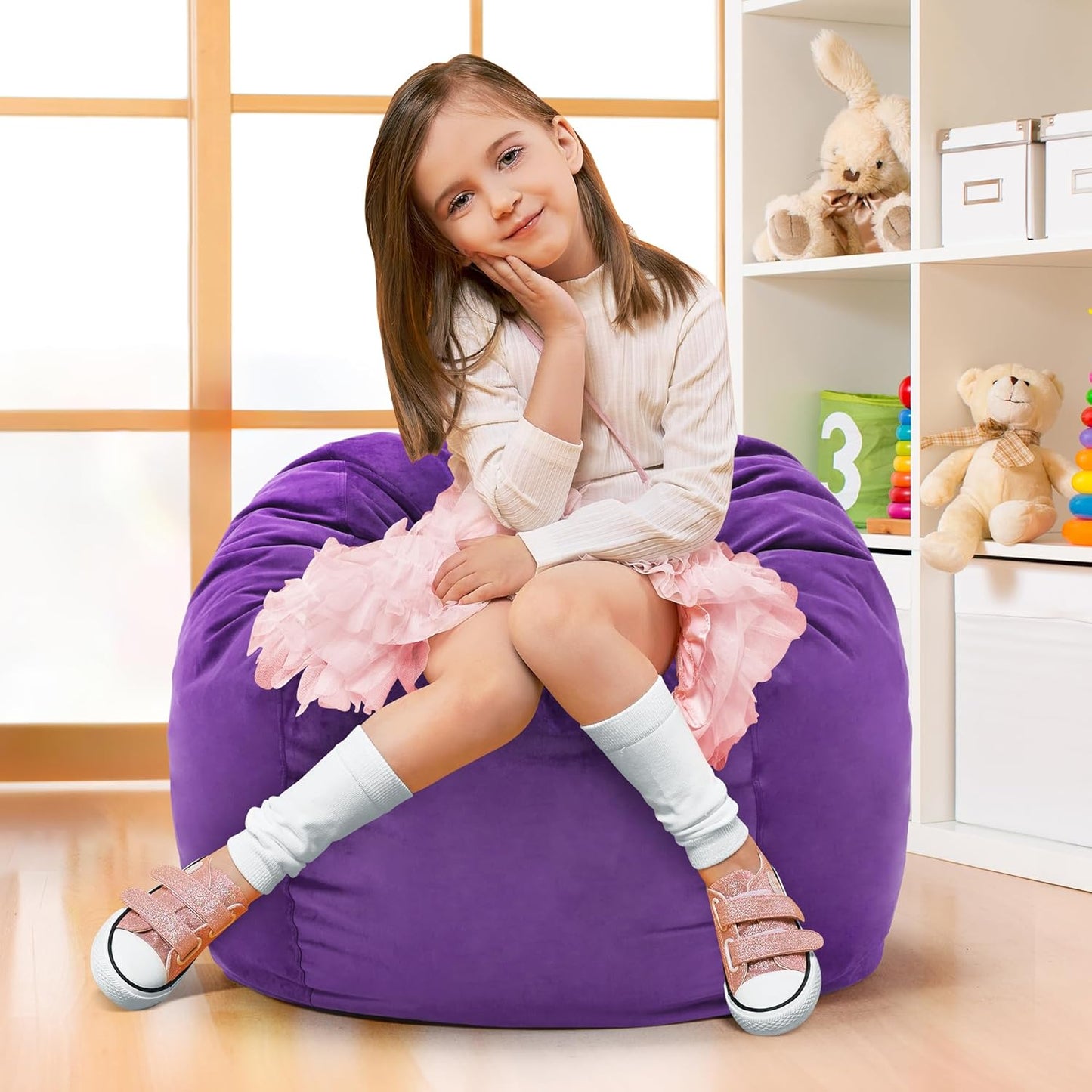 Hobestluk Bean Bag Chairs 2.5FT Bean Bag Chair with Memory Foam Filled & Machine Washable Cover,Beanbag Chair, Small Bean Bag Chairs for Playroom, Living Room, Bedroom