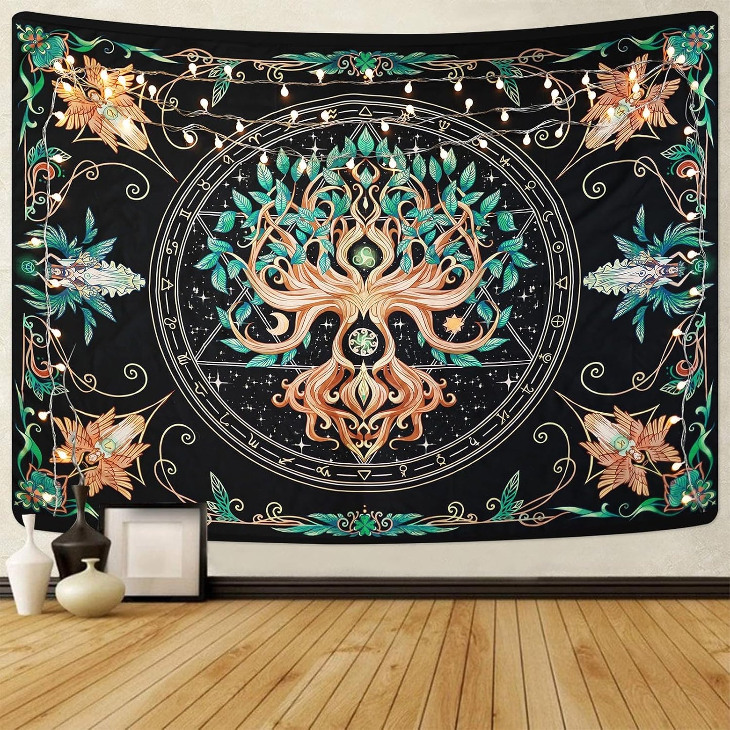 Tree of Life Tapestry - Natural Hippie Wall Hanging, UV Resistant, Machine Washable, Lightweight, Psychedelic Witchcraft Bedroom Decor for Bedroom, Living Room, Yoga Room - 47.64x35.43 Inch