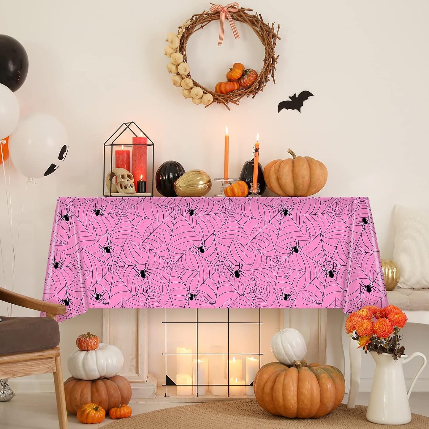 TREWAVE 3 Pack Halloween Spiderweb Tablecloth Rectangular Plastic Spider Web Table Cloth Large Size Table Covers for Home Decor Halloween Party Decorations 54" x 108" (Pink)