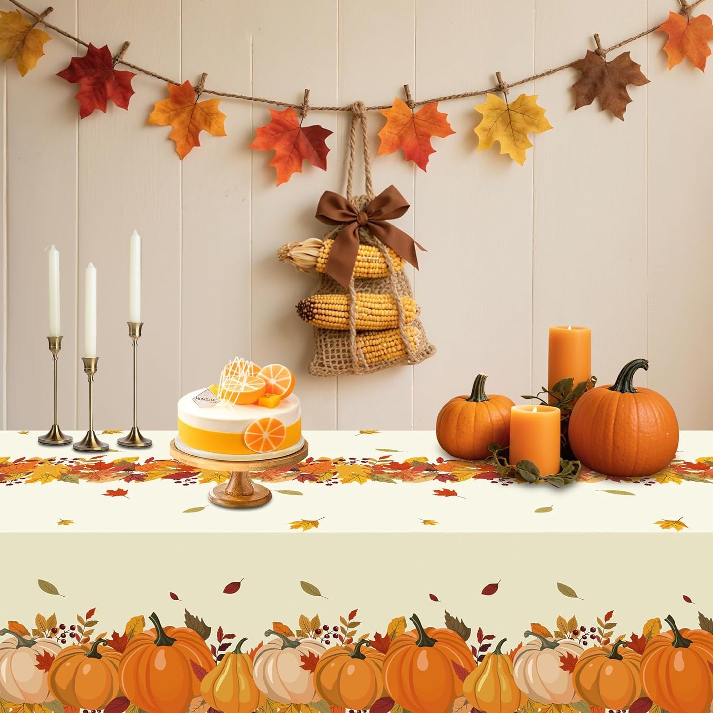 ATFUNSHOP Fall Plastic Tablecloth 4 Packs Thanksgiving Disposable Table Cloth 54x108 Rectangle Table Cover with Pumpkin & Maple Leaf for Holiday Dinner Party Decorations Outdoor Picnic & Baby Showers