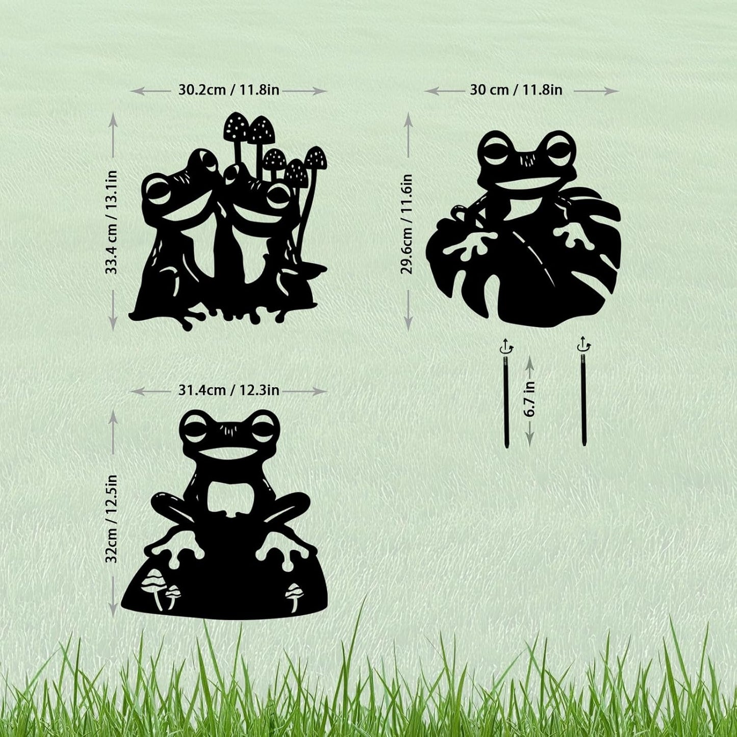 3 Pack Frog Metal Garden Decorative Stakes, Weather Proof Silhouette Statues for Yard, Patio,Outdoor Decor for Frog Lovers and Pet Owners