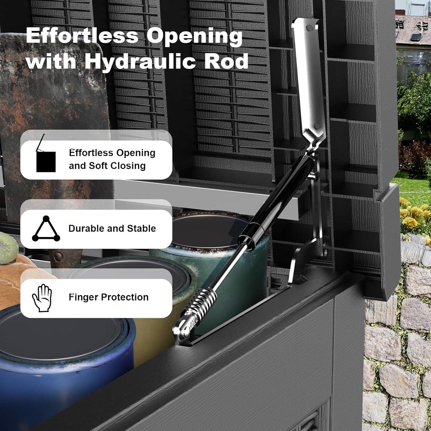 268 Gallon Outdoor Deck Box,Storage Lockable Waterproof Patio Furniture,Garden Tools,Cushions,Pool Accessories Outside Storage Resin Box(Black)