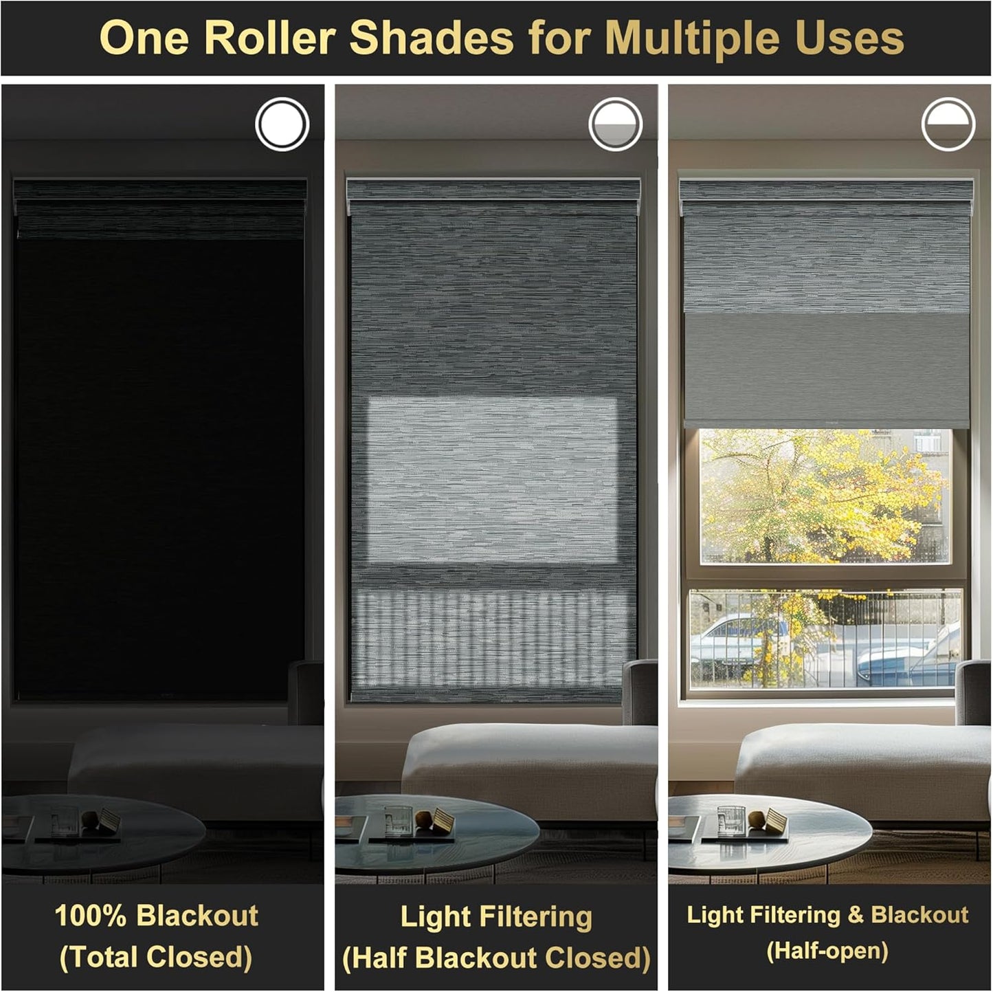 BERISSA Cordless Dual Roller Shades With Cassette Valance, Blackout and Light Filtering, Day and Night for Home Office Door - Striped Jacquard Grey, 29 W x 56" H